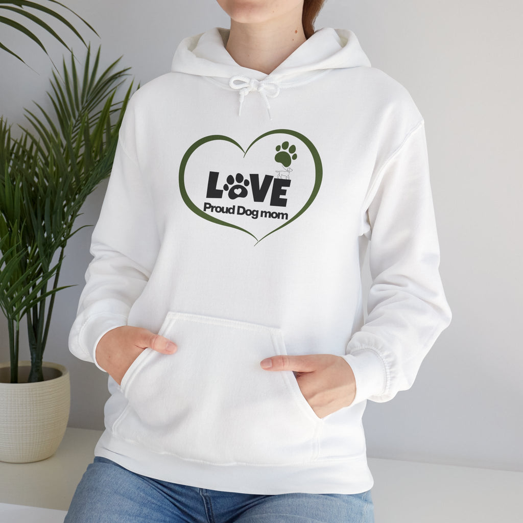 Dog Mom Heart Hoodie – "Love Proud Dog Mom" Paw Print Sweatshirt