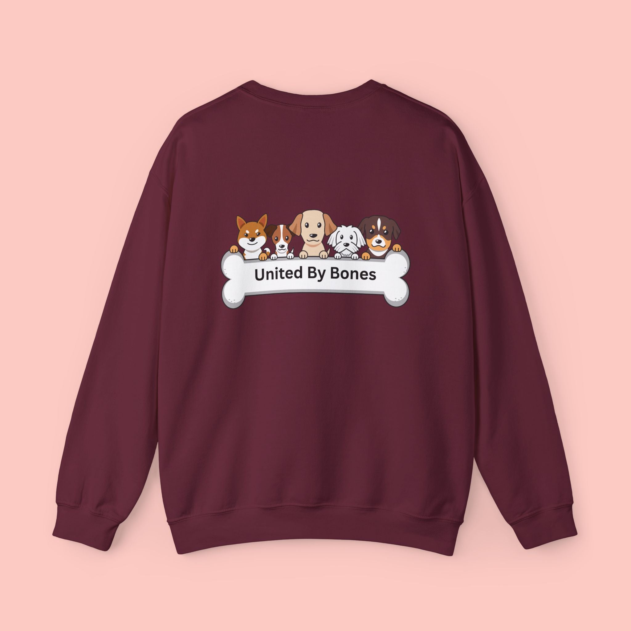 Dog Lovers Crewneck Sweatshirt — "United By Bones" Cute Puppy Graphic