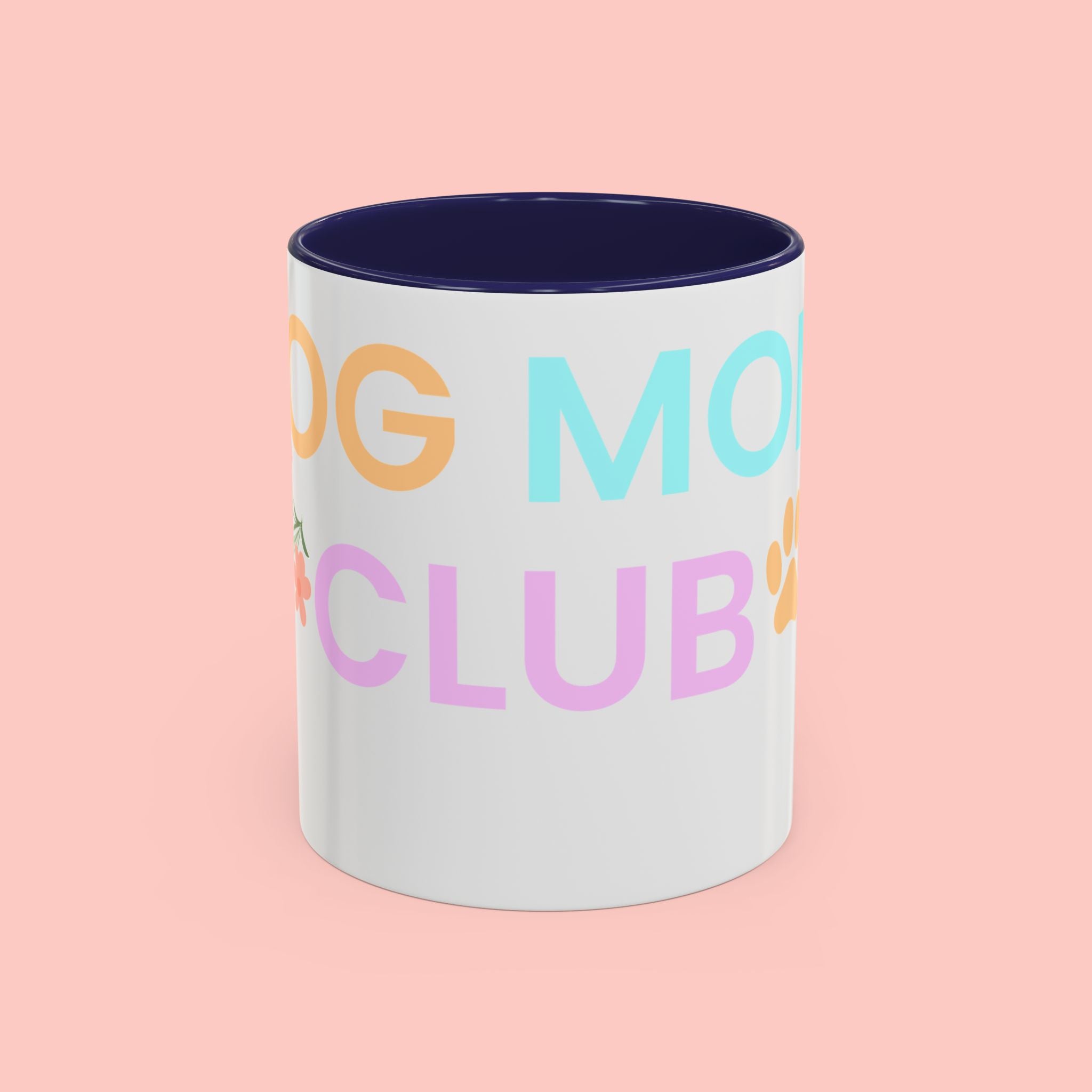 Dog Mom Club Accent Coffee Mug – Colorful Paw Print 11/15oz