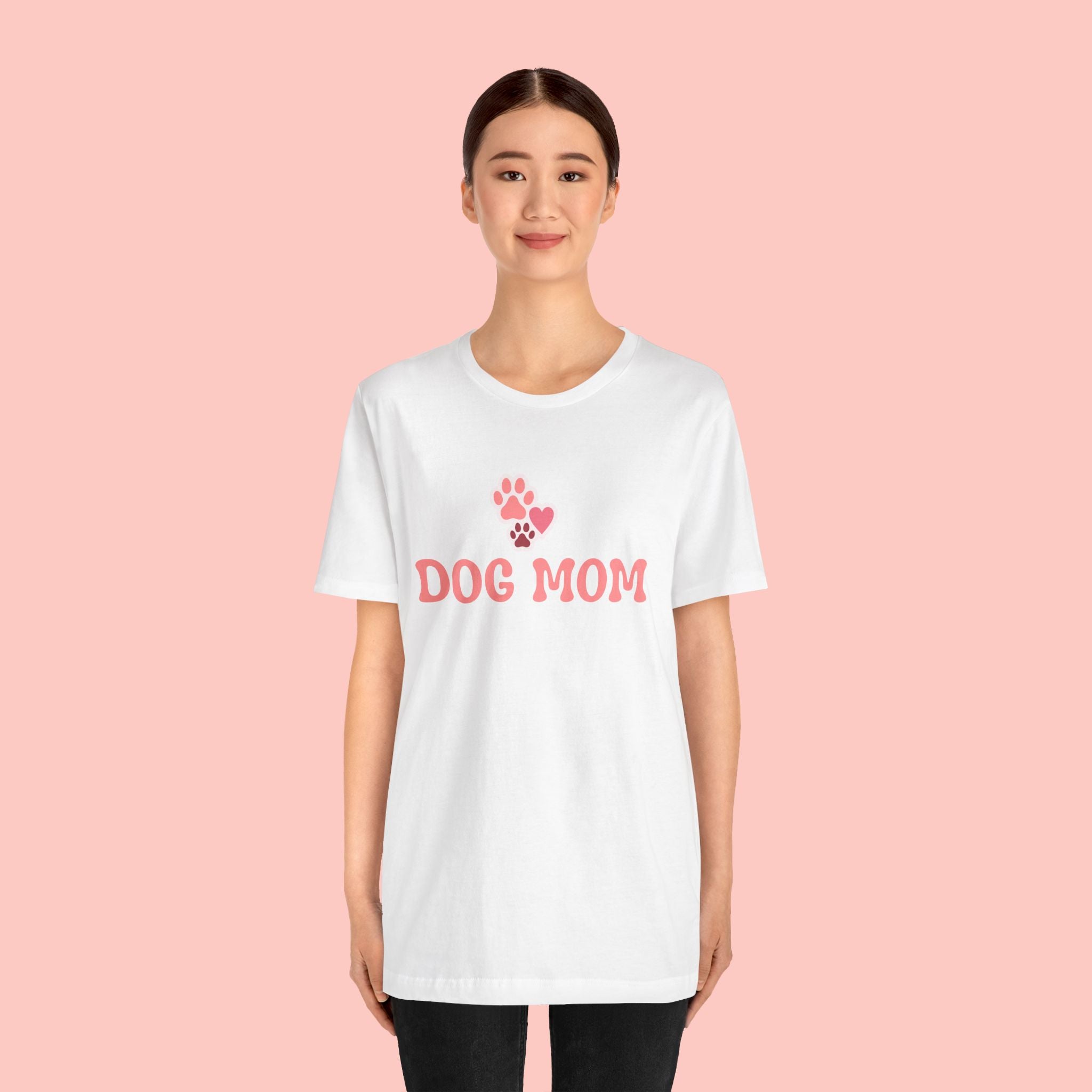 Dog Mom T-Shirt — Pink Paw Graphic Tee for Dog Lovers