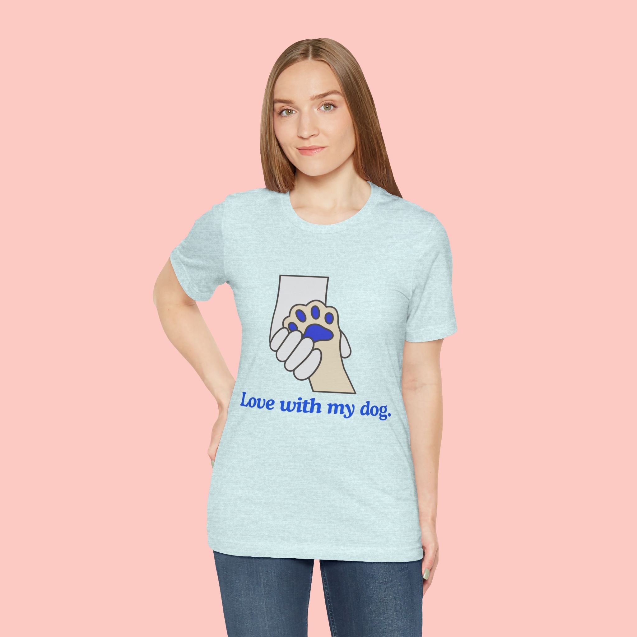 Dog Lover T-Shirt — "Love with my dog." Paw Print Graphic
