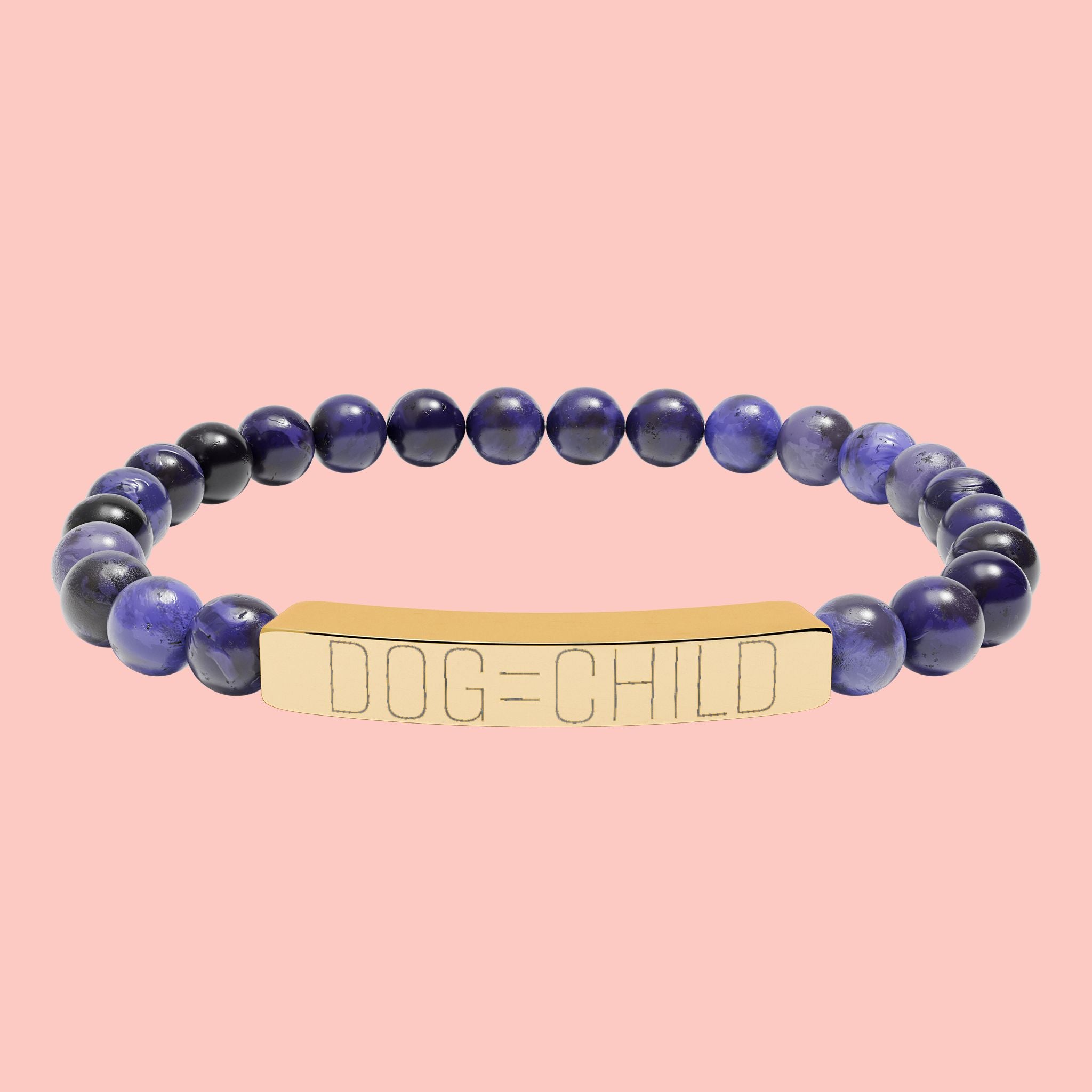 Engraved Natural Stone Bar Bracelet — Personalized Stretch Beaded Bracelet