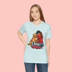 Dog Mom T-Shirt - Cute Woman Hugging Golden Retriever Tee