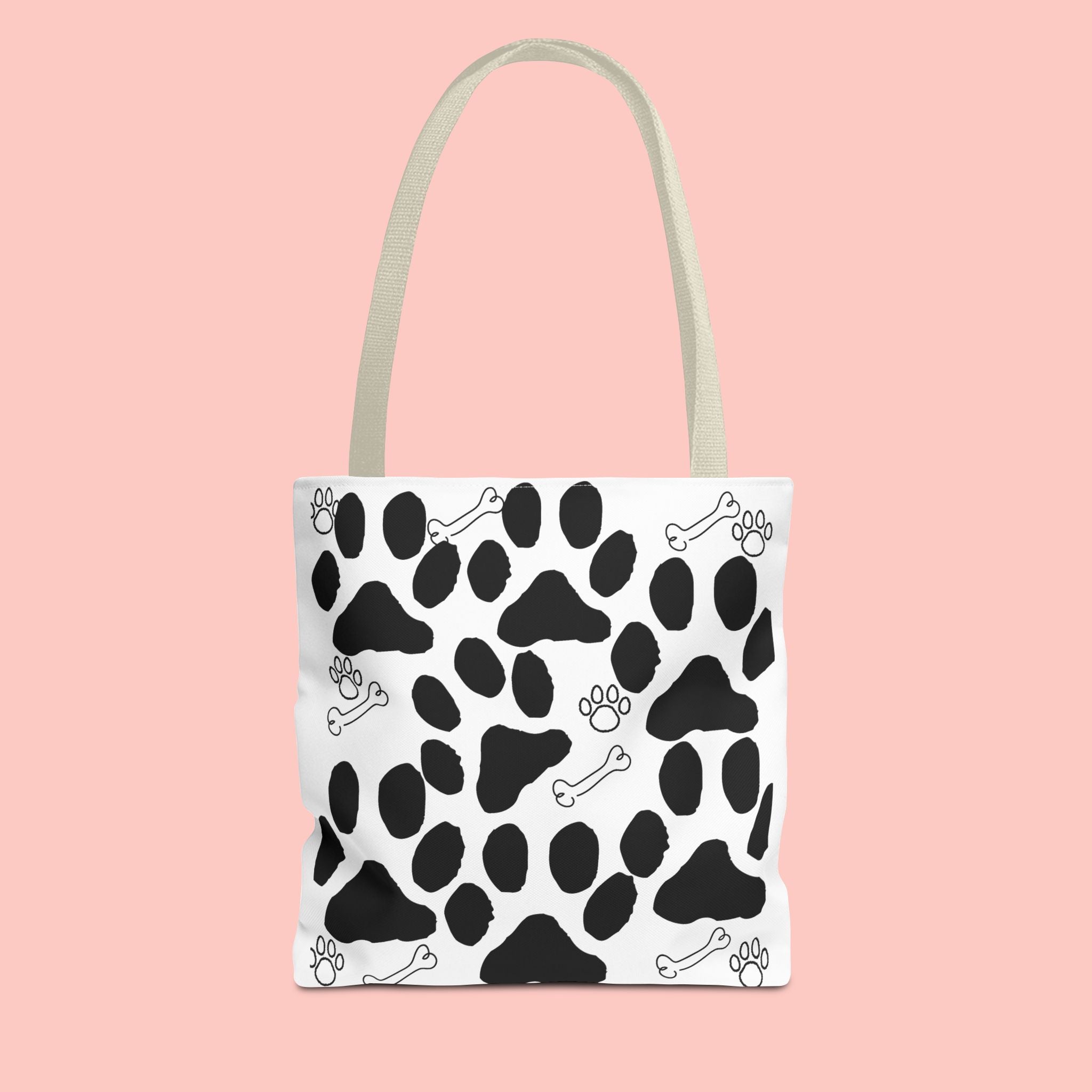 Dalmatian Paw Print Tote Bag — Dog Bones & Paw Pattern AOP Tote