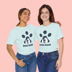 Dog Mom T‑Shirt — Paw Print with Dog & Puppy Graphic