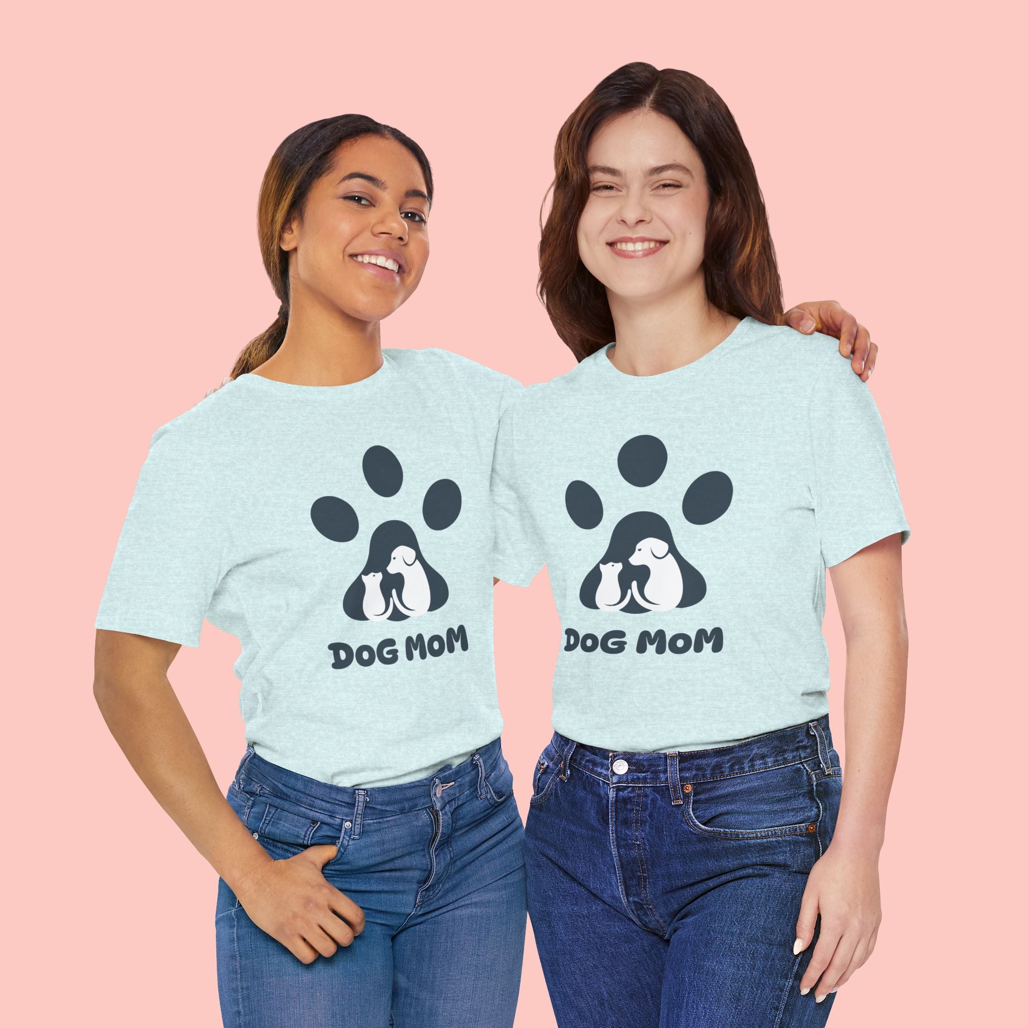 Dog Mom T‑Shirt — Paw Print with Dog & Puppy Graphic