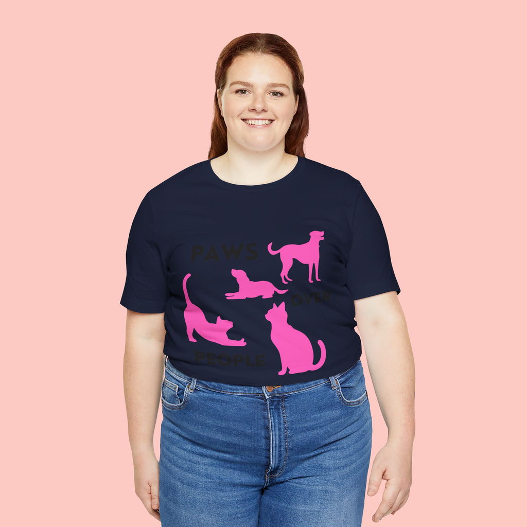 Paws Over People Tee — Pink Cats & Dogs Graphic T-Shirt