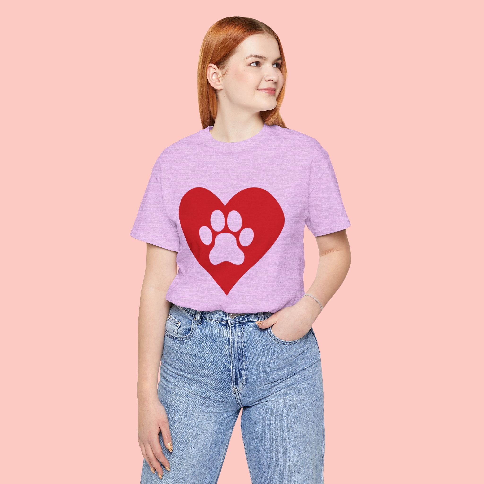 Pet Lover T-Shirt — Red Heart Paw Print Tee