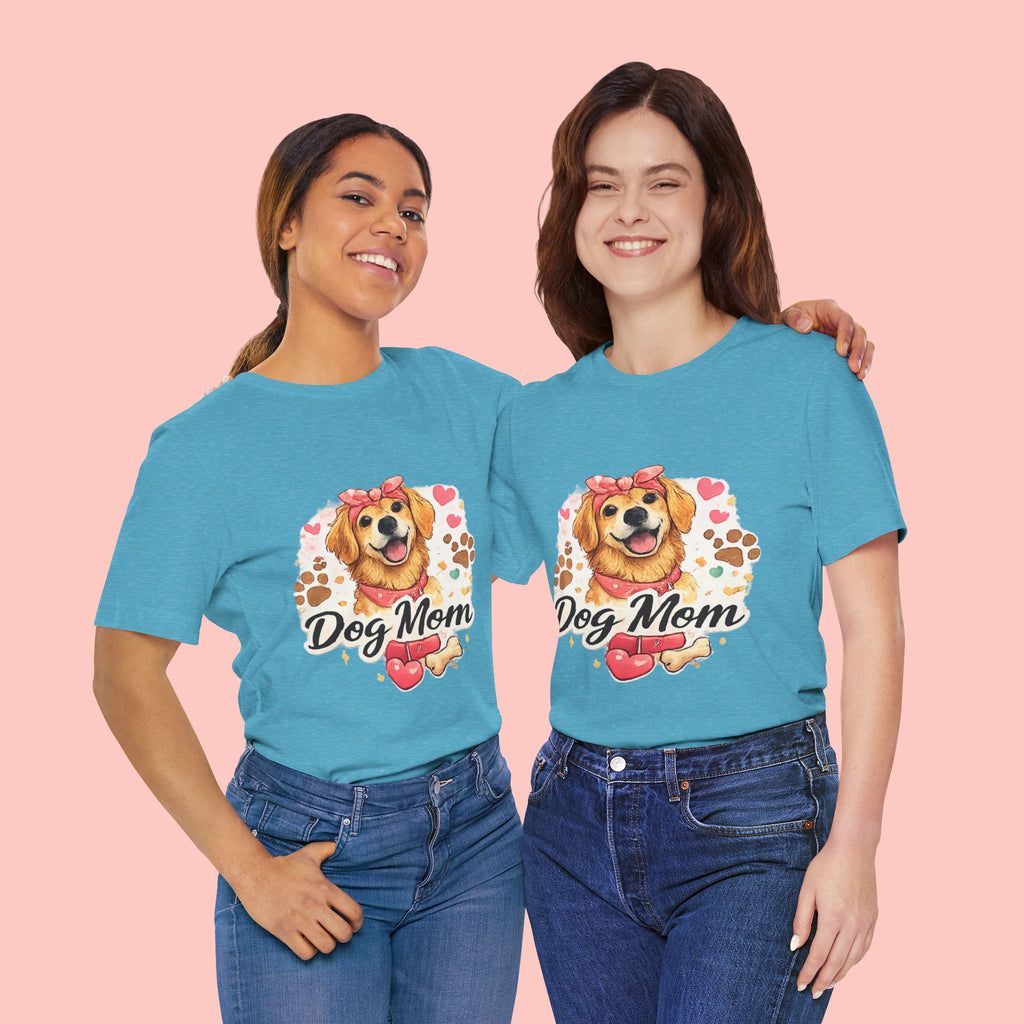 Dog Mom T-Shirt – Cute Golden Retriever Design with Hearts & Paw Prints