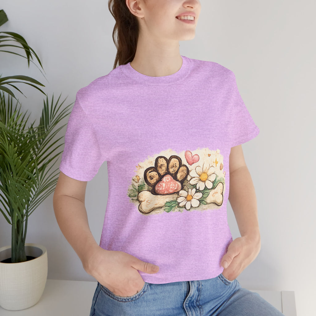 Dog Paw Floral T-Shirt — Cute Paw Print, Bone & Daisies Tee
