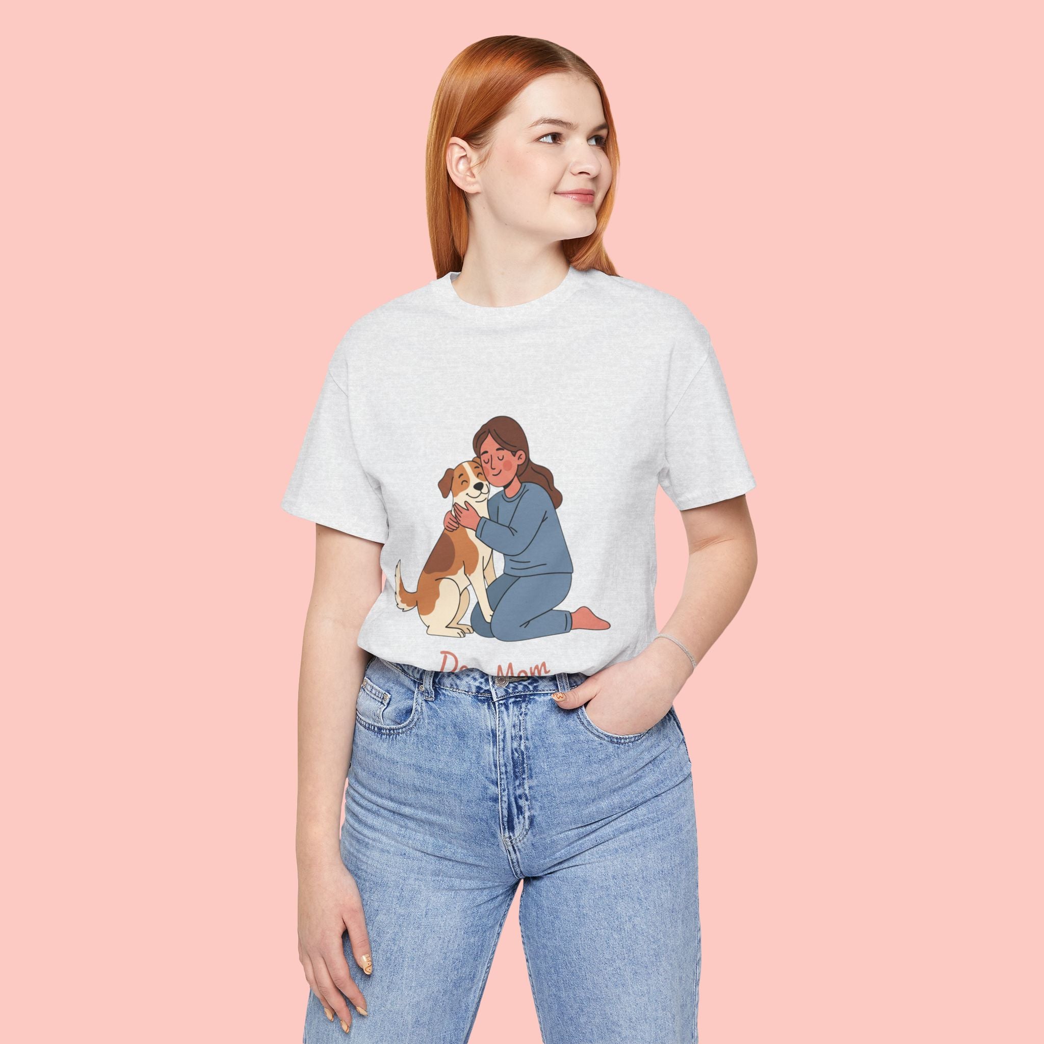 Dog Mom T‑Shirt — Cute Woman Hugging Dog Graphic Tee