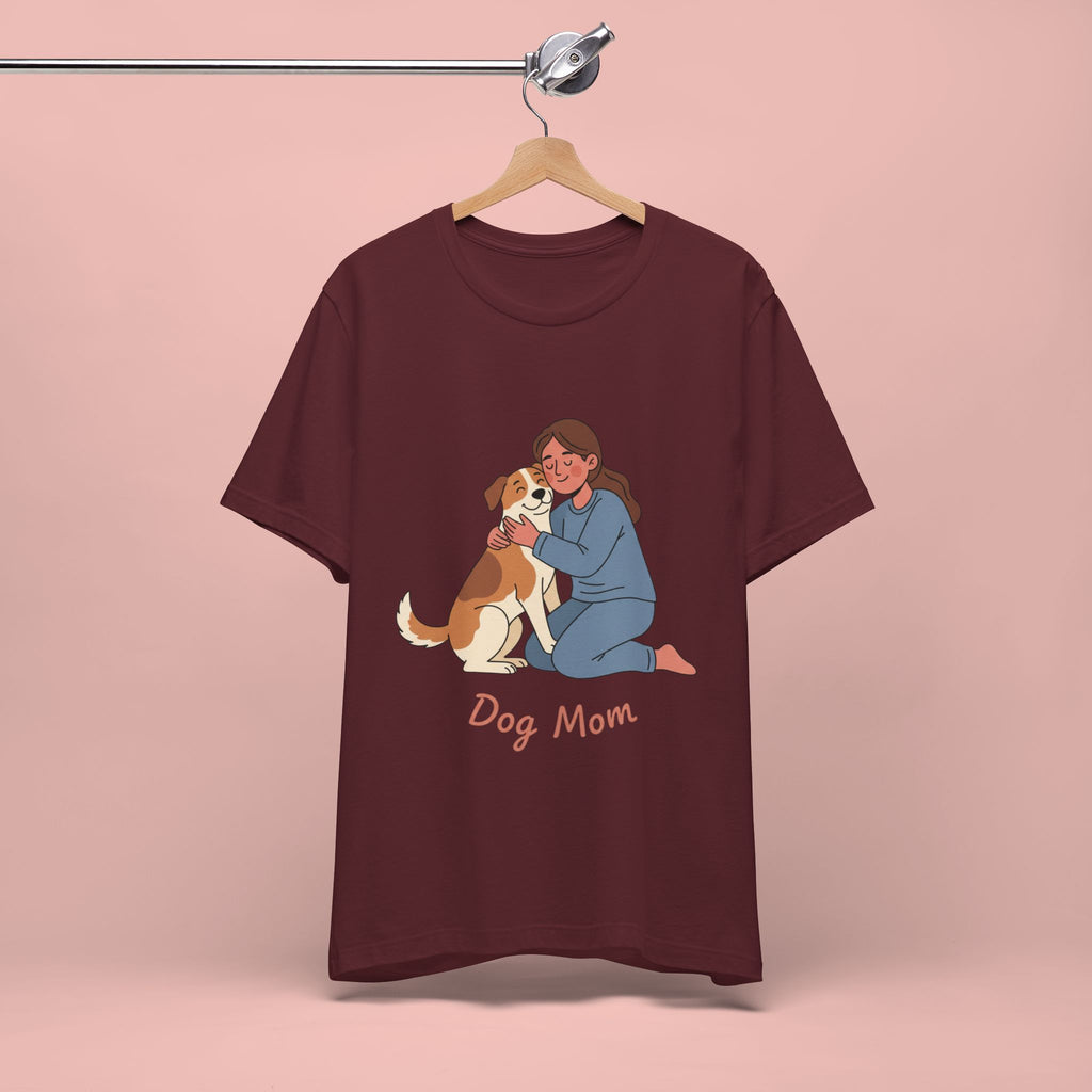 Dog Mom T‑Shirt — Cute Woman Hugging Dog Graphic Tee