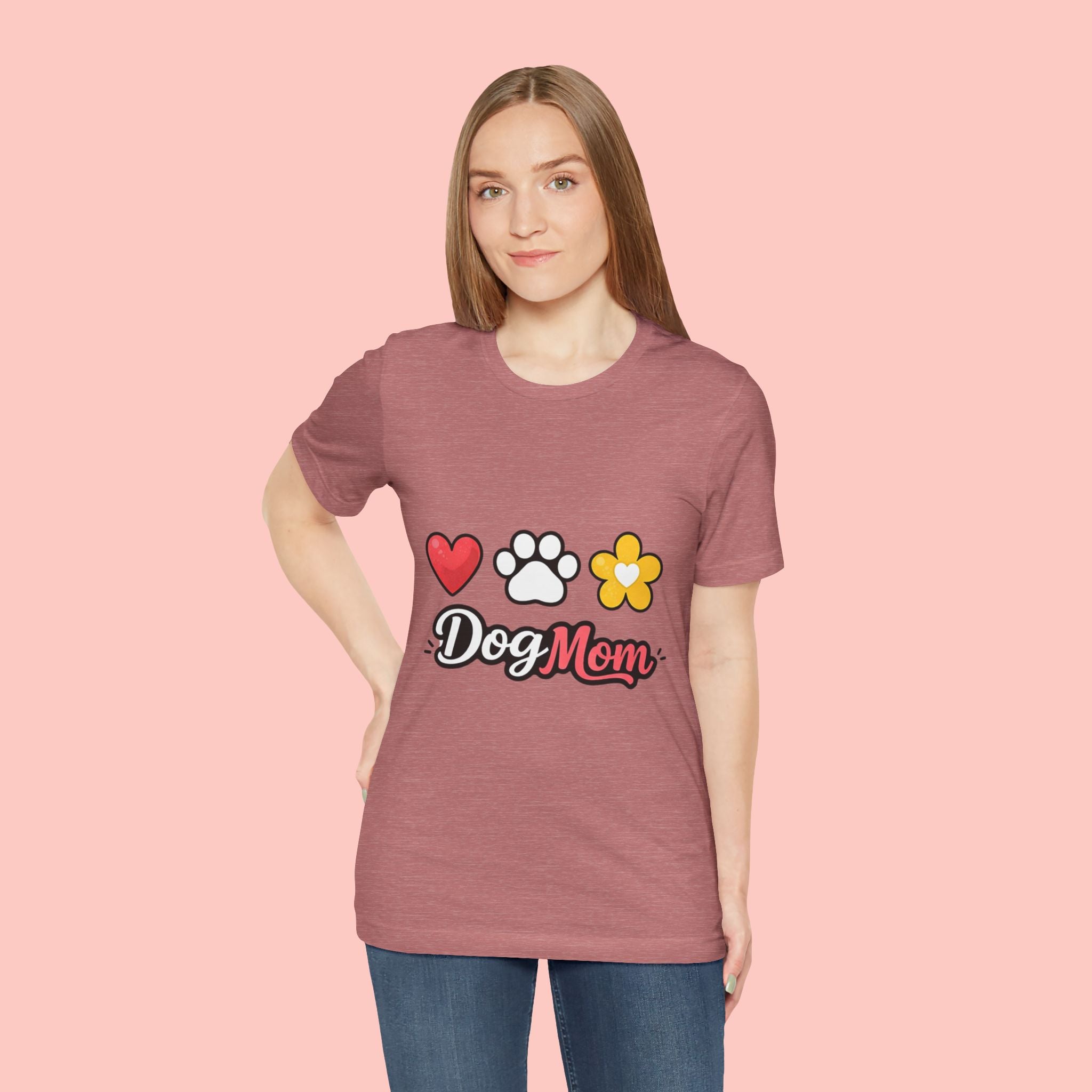 Dog Mom T-Shirt – Heart, Paw & Flower Graphic Tee