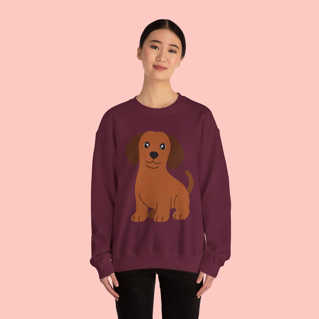 Cute Brown Puppy Sweatshirt — Cartoon Dachshund Crewneck for Dog Lovers