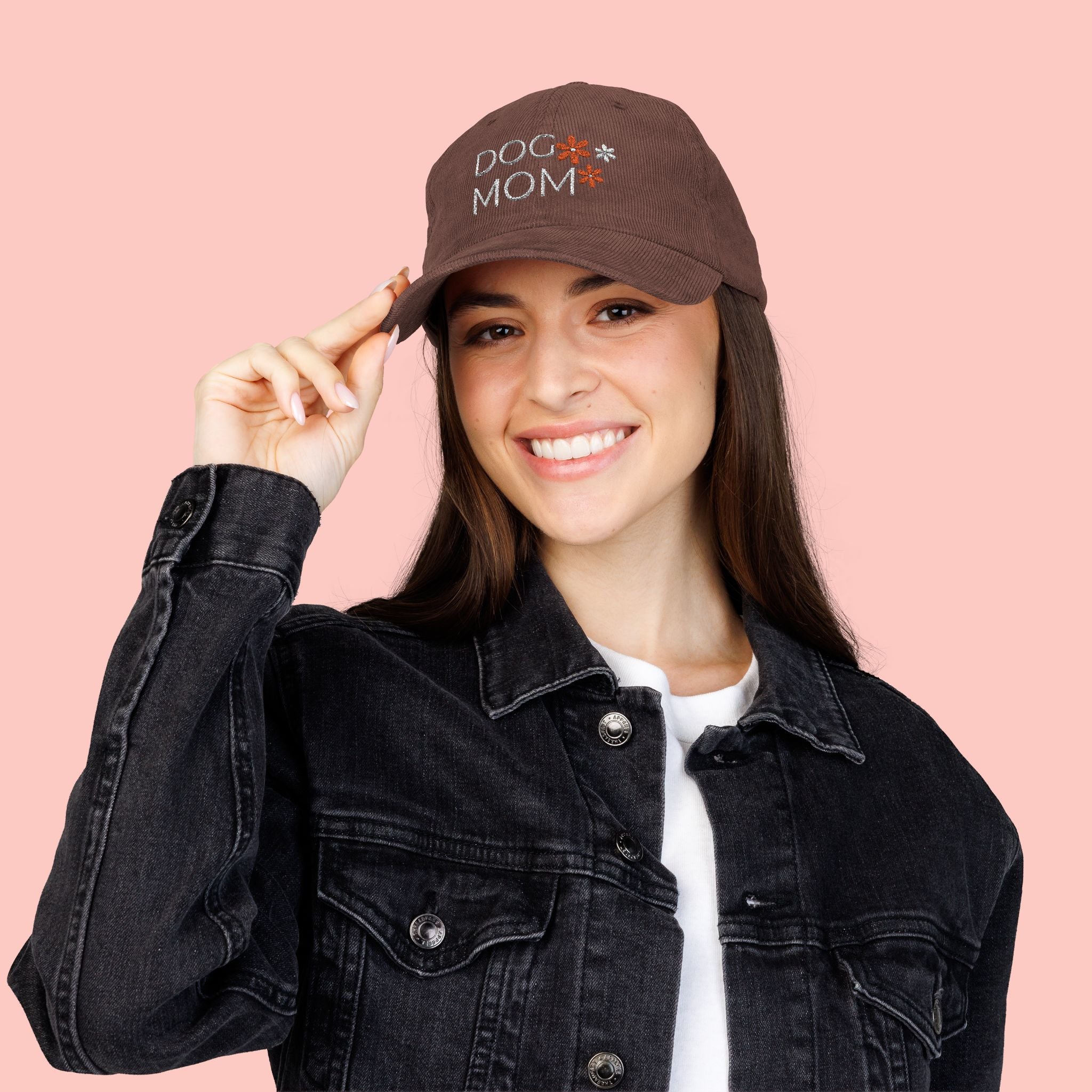 Dog Mom Corduroy Cap — Embroidered Vintage Floral Baseball Hat
