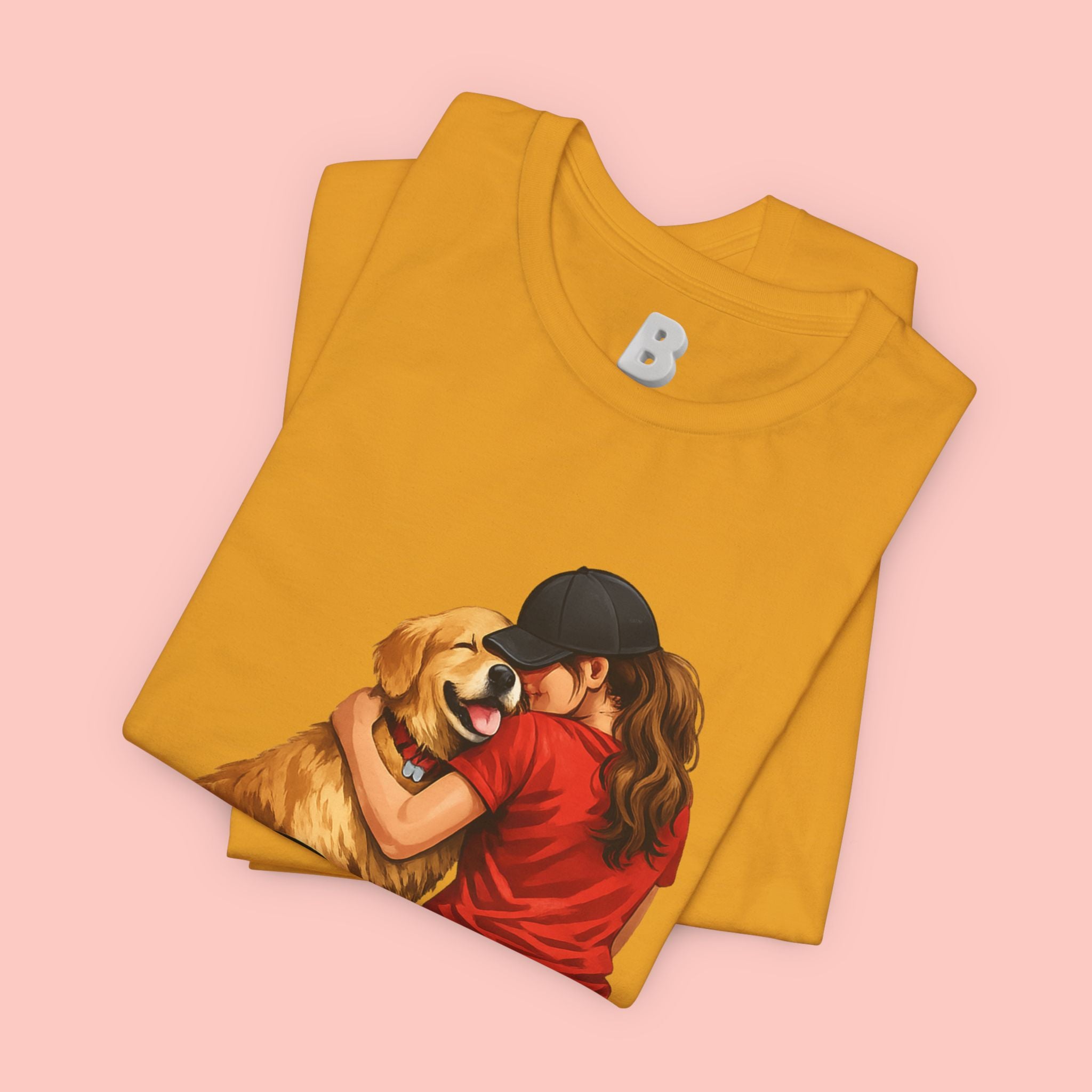 Dog Mom T-Shirt - Cute Woman Hugging Golden Retriever Tee
