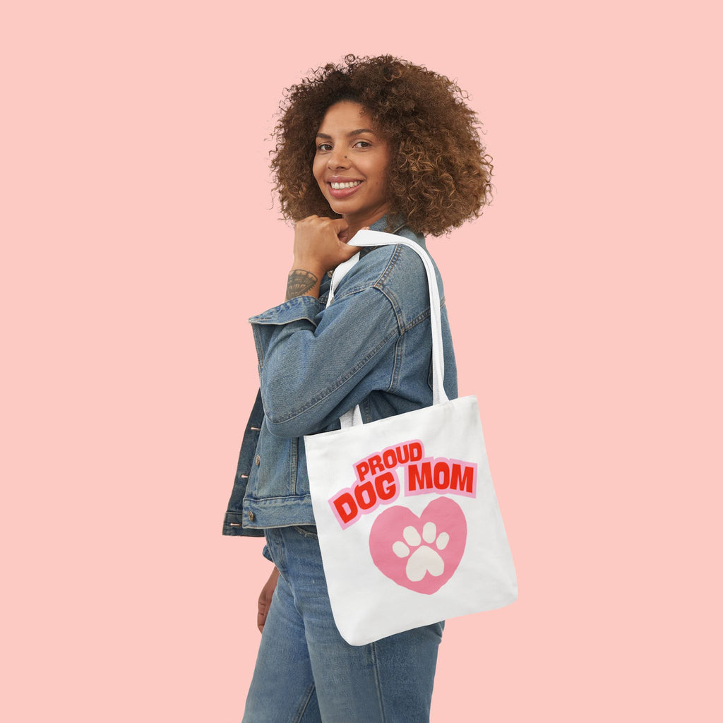 Proud Dog Mom Canvas Tote Bag – Pink Paw Heart Dog Mom Gift