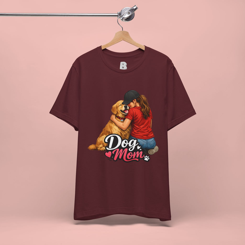 Dog Mom T-Shirt - Cute Woman Hugging Golden Retriever Tee