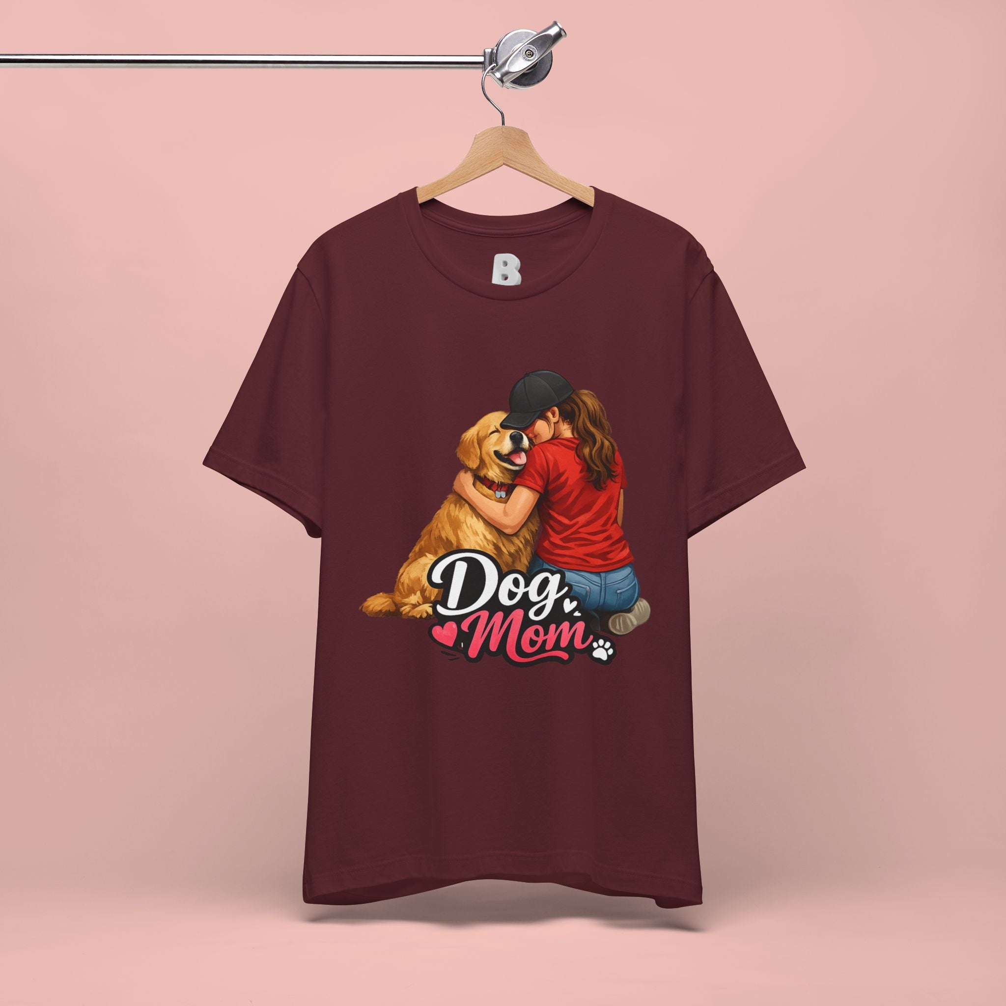 Dog Mom T-Shirt - Cute Woman Hugging Golden Retriever Tee