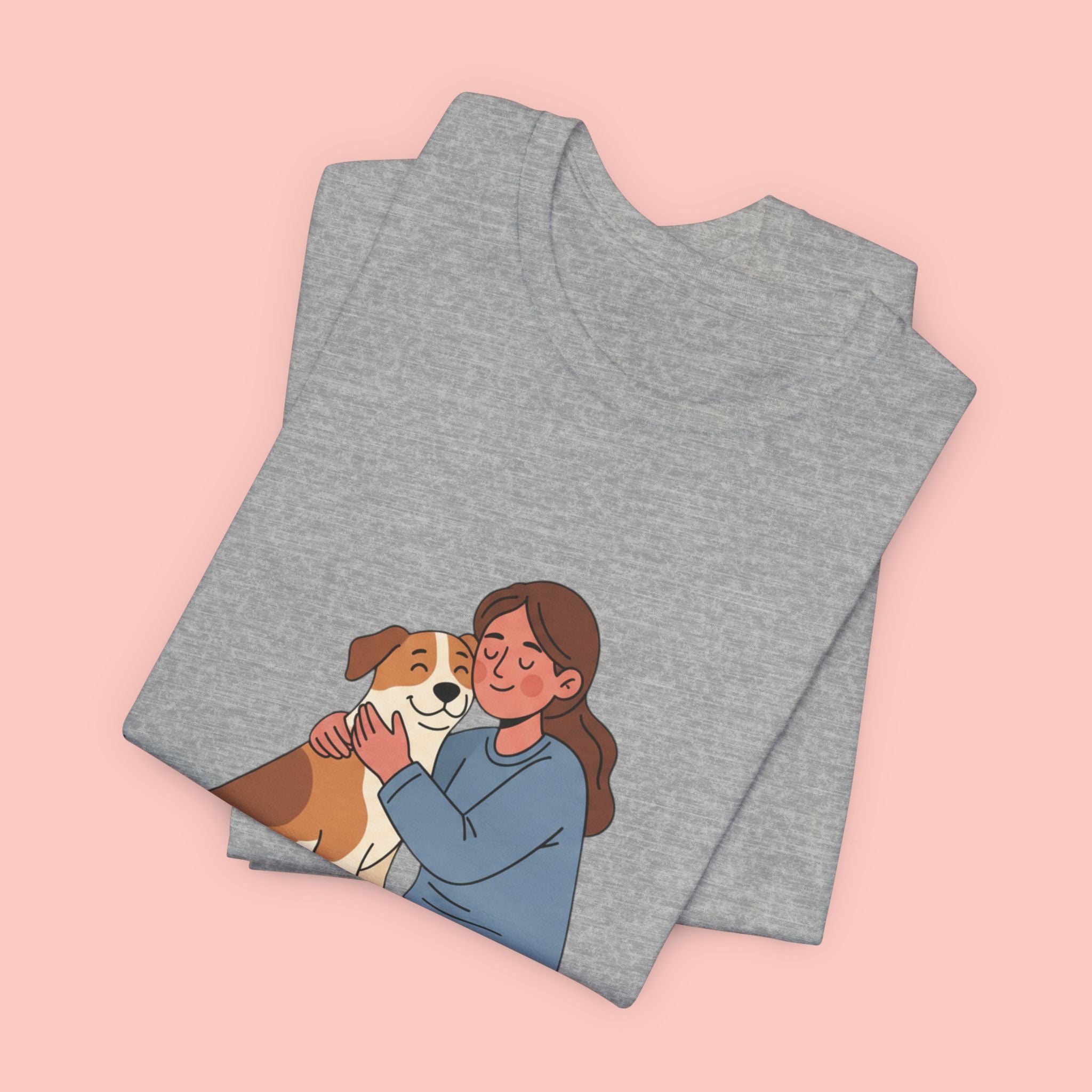 Dog Mom T‑Shirt — Cute Woman Hugging Dog Graphic Tee