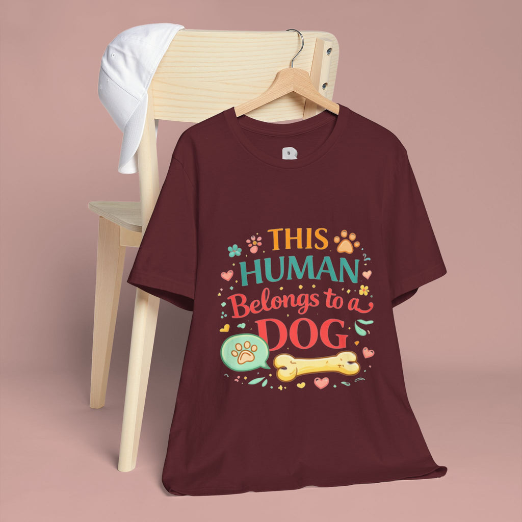 Dog Lover T-Shirt — "This Human Belongs to a Dog" Cute Paw Print Tee
