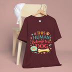 Dog Lover T-Shirt — "This Human Belongs to a Dog" Cute Paw Print Tee