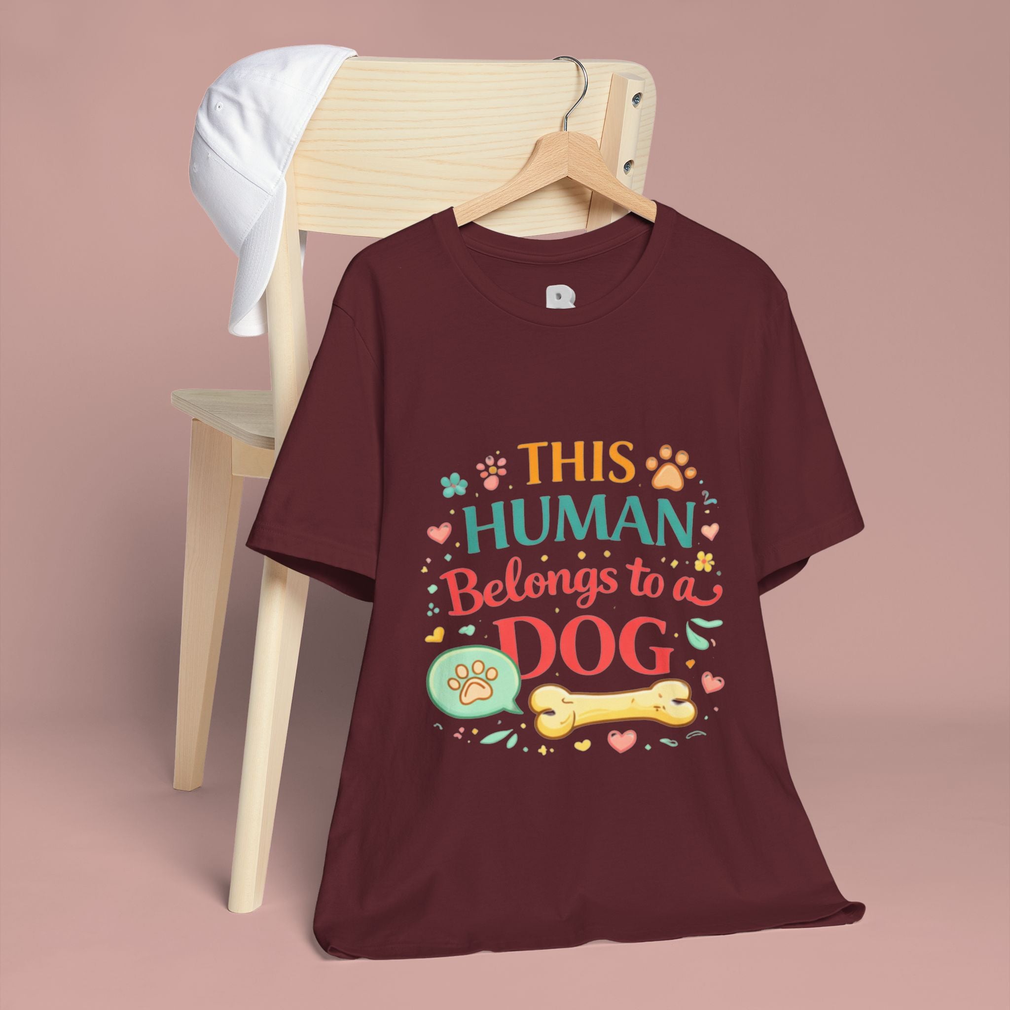 Dog Lover T-Shirt — "This Human Belongs to a Dog" Cute Paw Print Tee