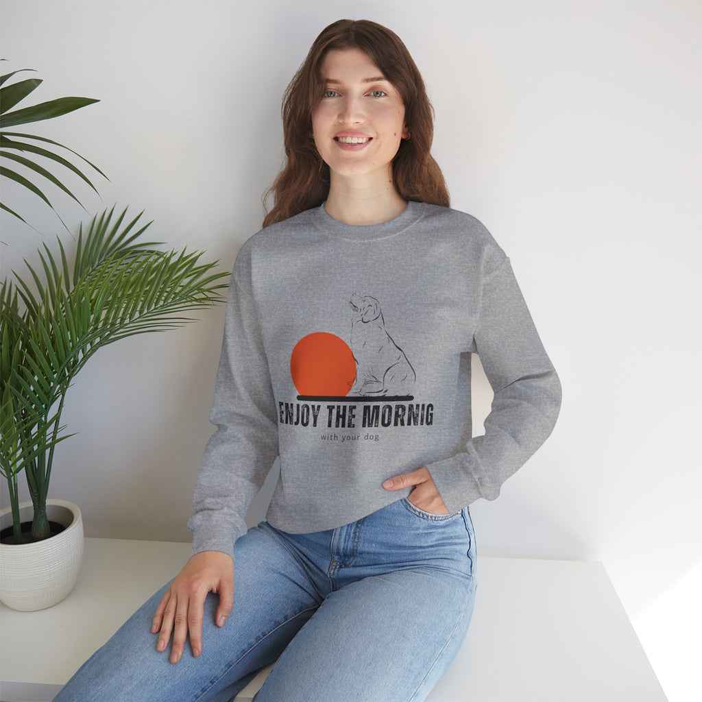 Enjoy the Morning Dog Crewneck Sweatshirt — Sunrise Labrador Graphic