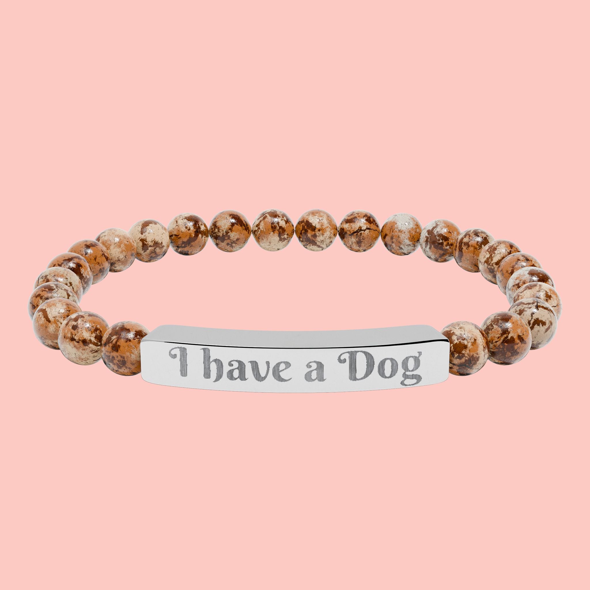 Engraved Natural Stone Stretch Bracelet – "I have a Dog" Bar Bracelet