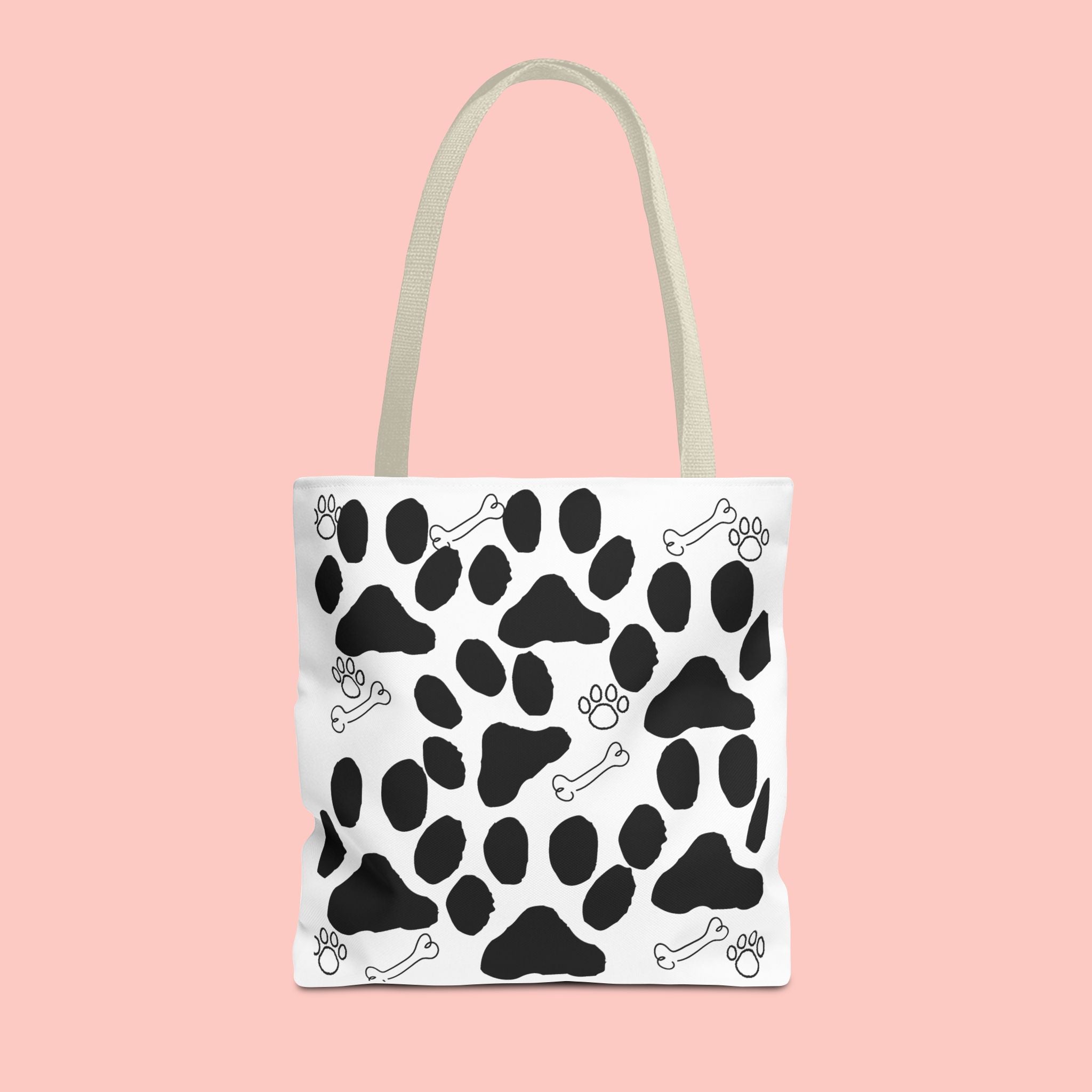 Dalmatian Paw Print Tote Bag — Dog Bones & Paw Pattern AOP Tote
