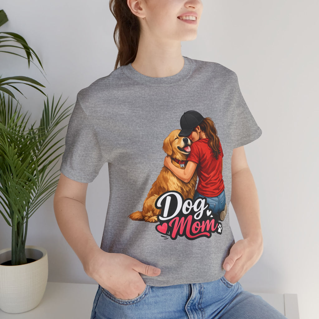 Dog Mom T-Shirt - Cute Woman Hugging Golden Retriever Tee