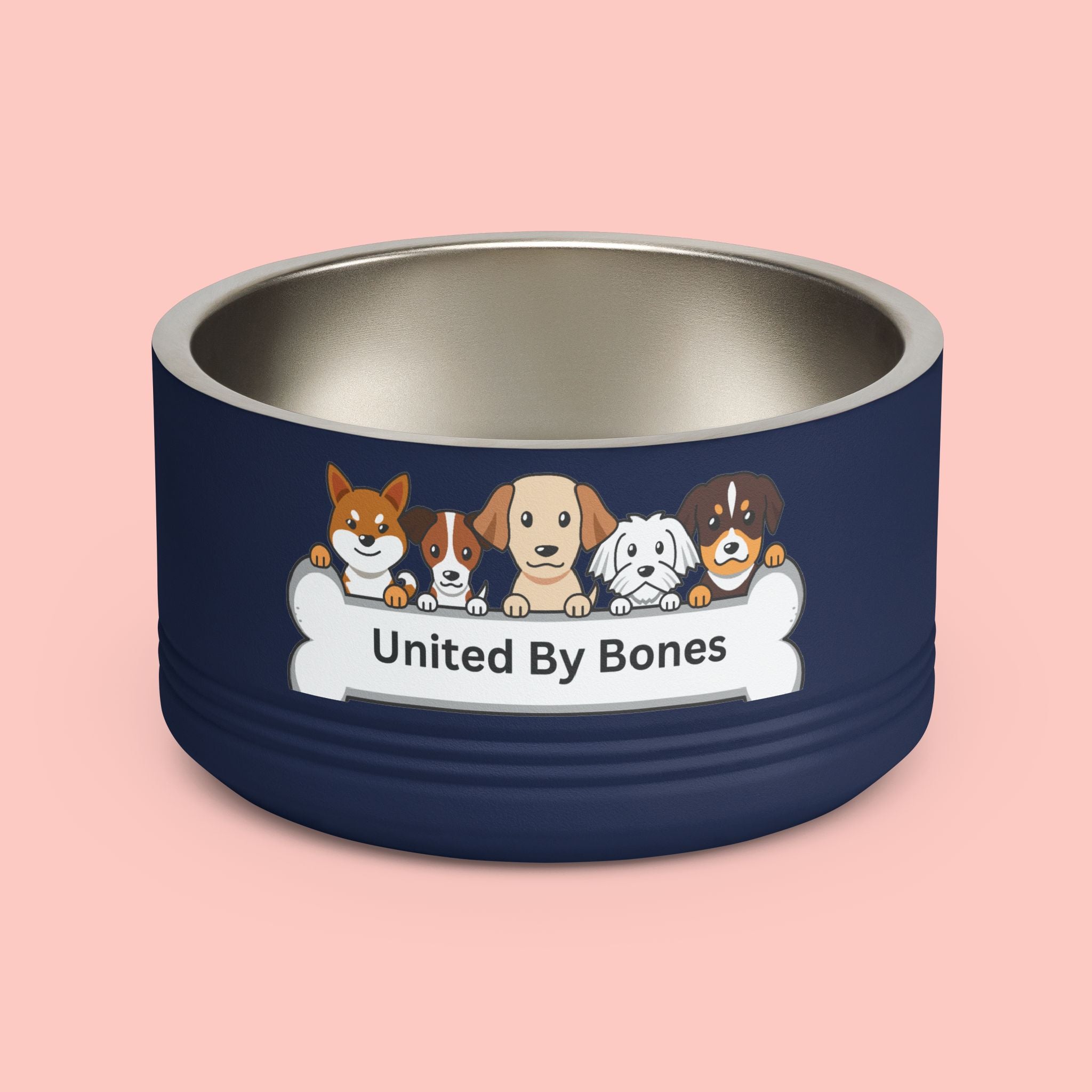 United By Bones 18oz Pet Bowl — Cute Cartoon Dogs Stainless Steel Bowl for Dogs & Cats