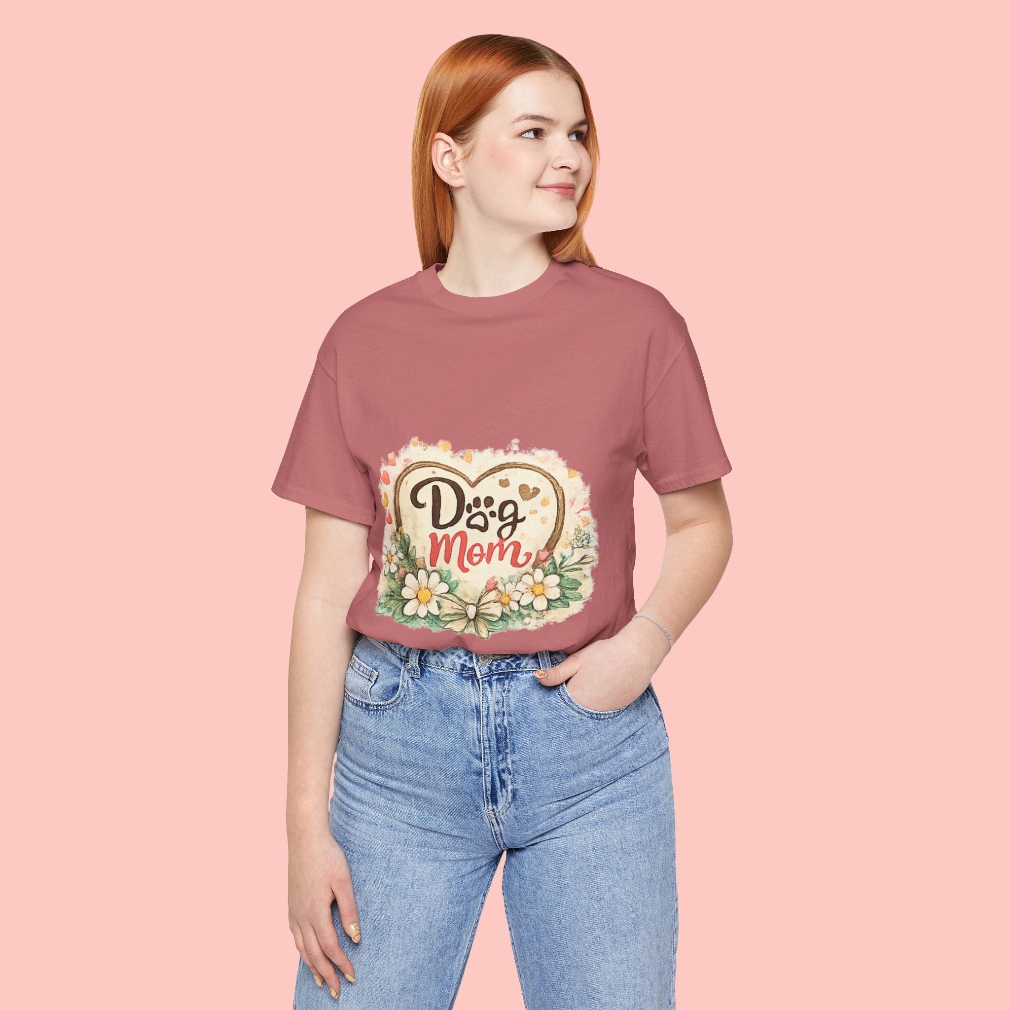 Dog Mom T-Shirt – Floral Paw Heart Graphic Tee