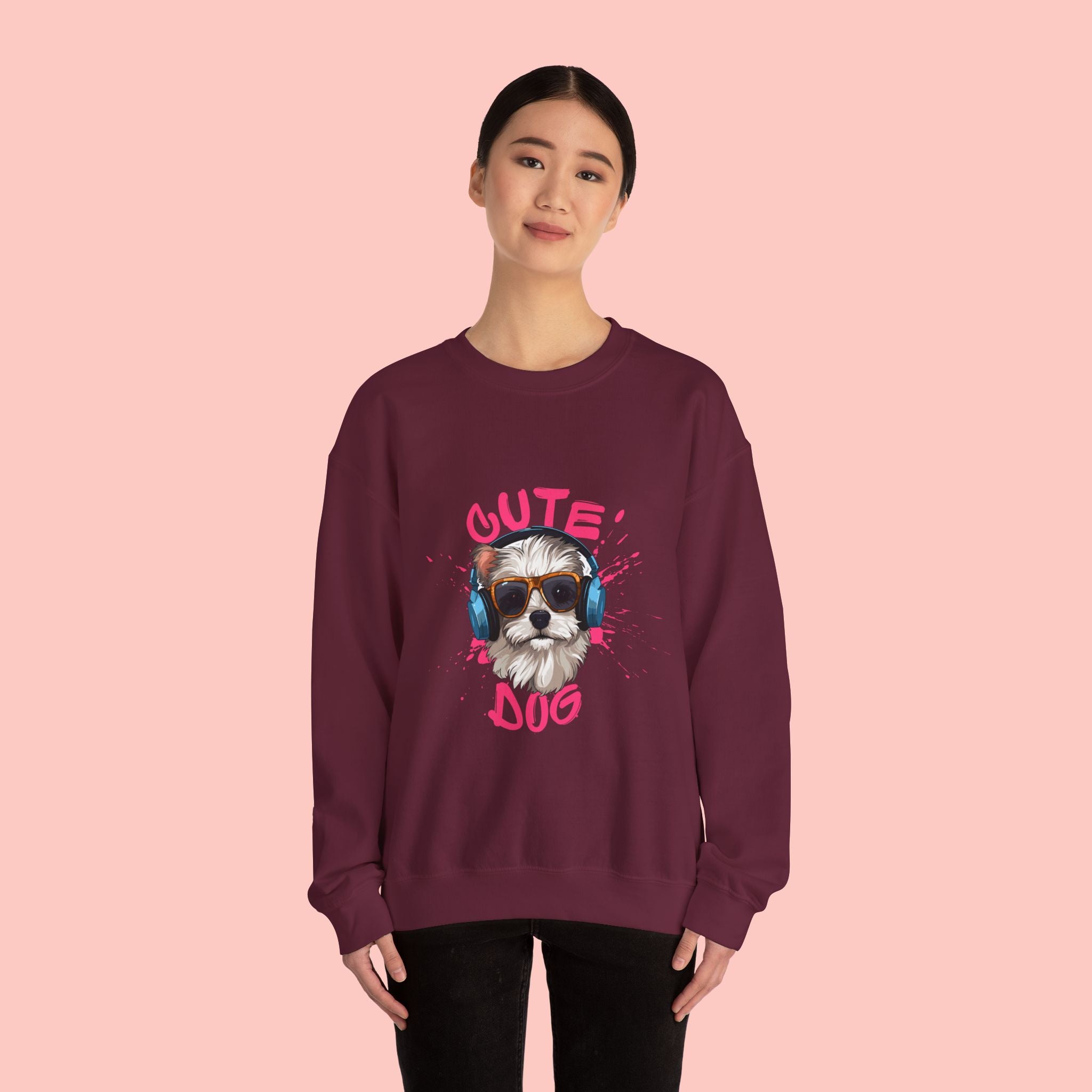 Cute Dog Sweatshirt — Cool Pup with Headphones Graphic Crewneck
