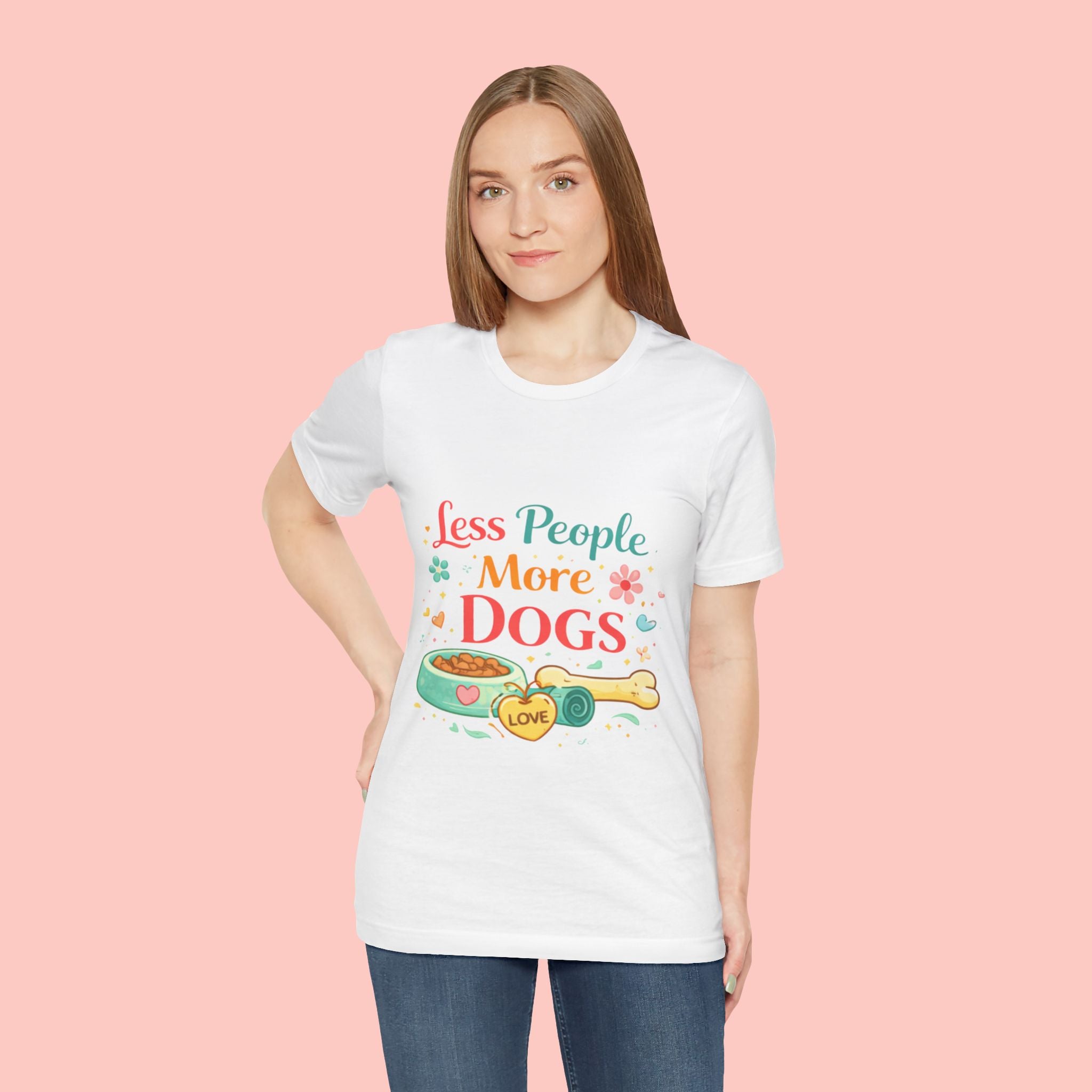 Less People More Dogs T-Shirt – Cute Dog Bowl & Bone Graphic Tee