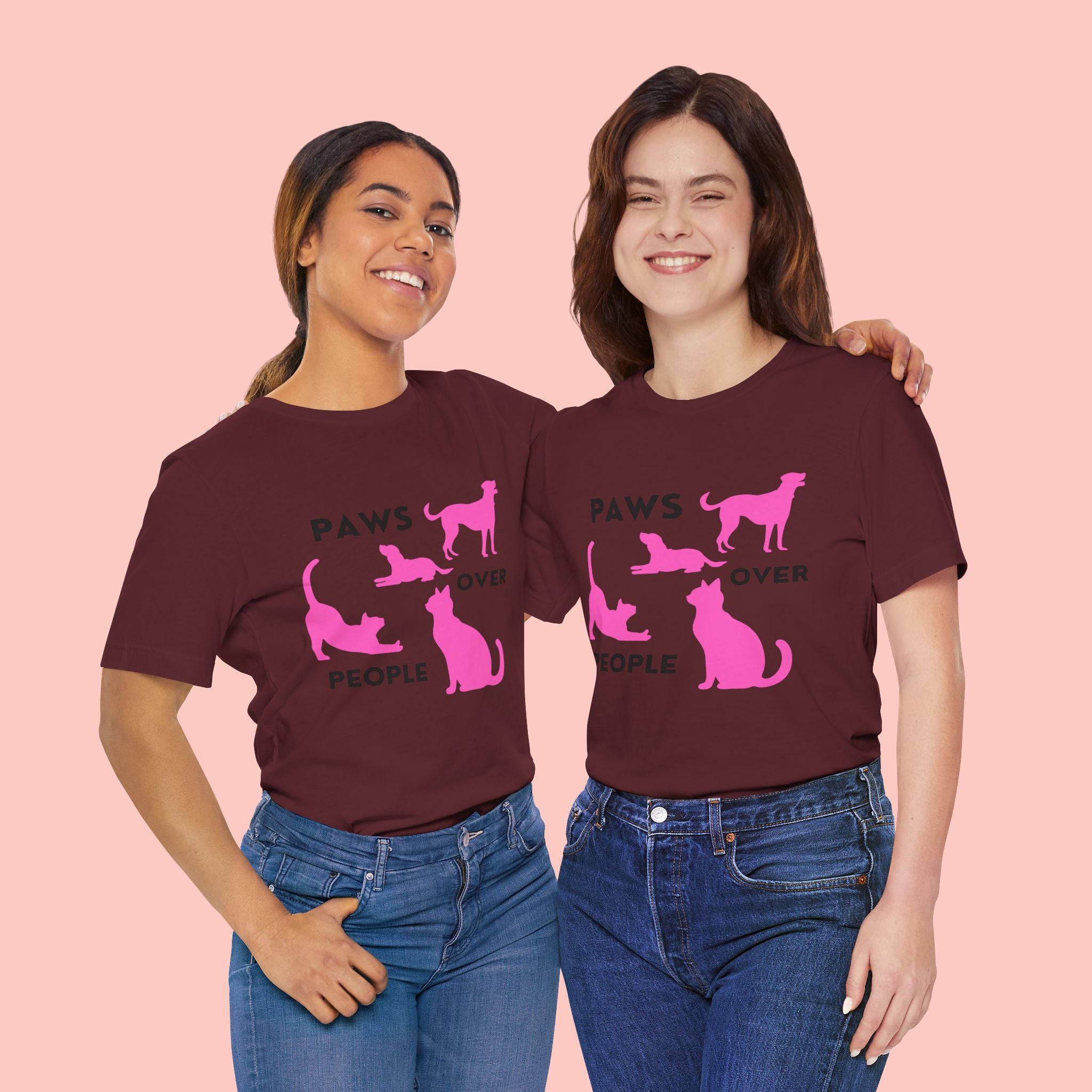 Paws Over People Tee — Pink Cats & Dogs Graphic T-Shirt