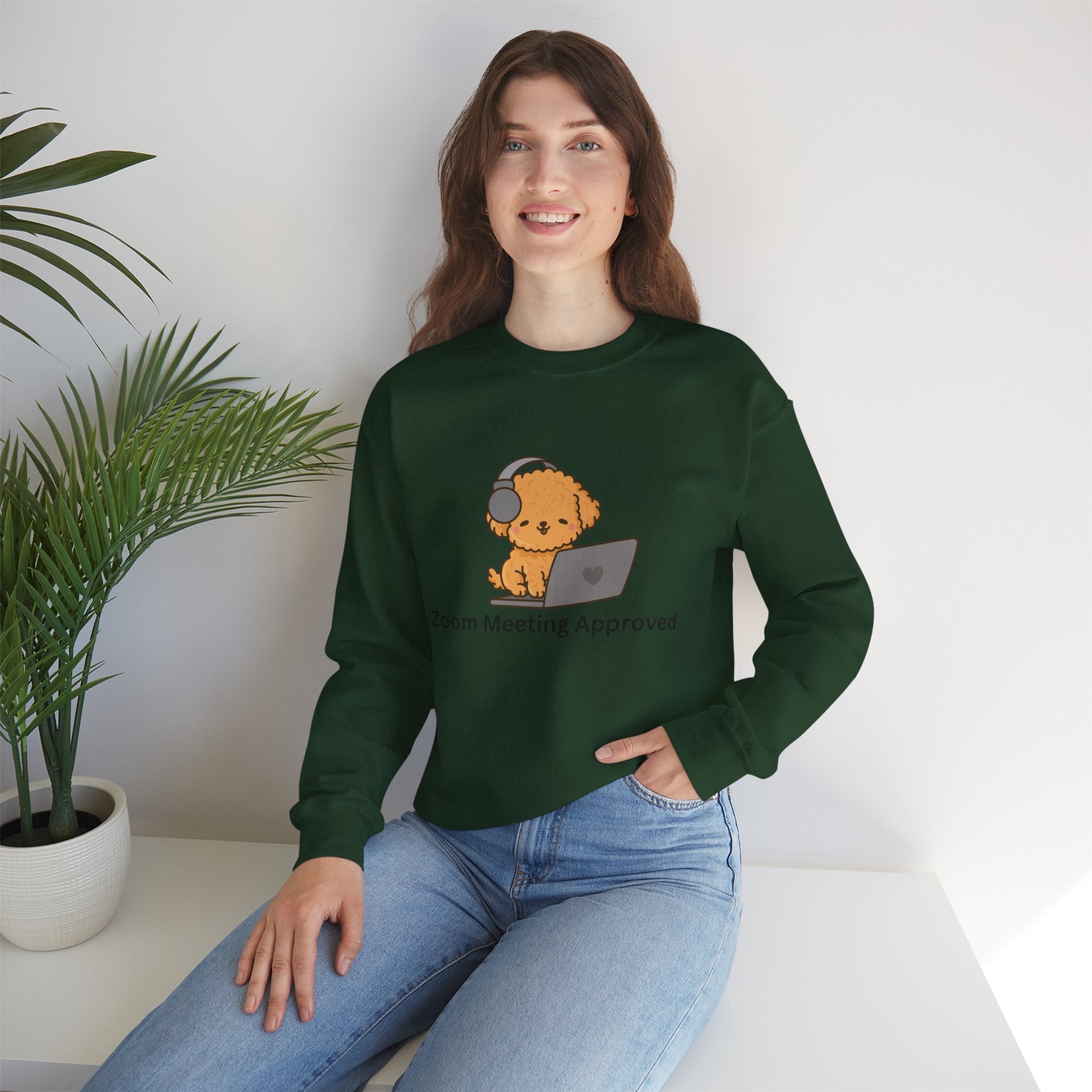 Crewneck Sweatshirt - Cute Puppy "Zoom Meeting Approved" Graphic