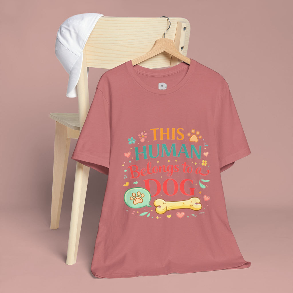 Dog Lover T-Shirt — "This Human Belongs to a Dog" Cute Paw Print Tee