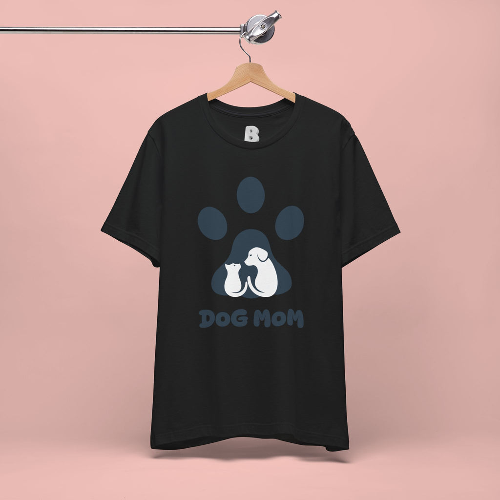 Dog Mom T‑Shirt — Paw Print with Dog & Puppy Graphic