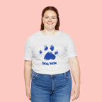 Dog Mom Paw Print T-Shirt — Distressed Blue Design