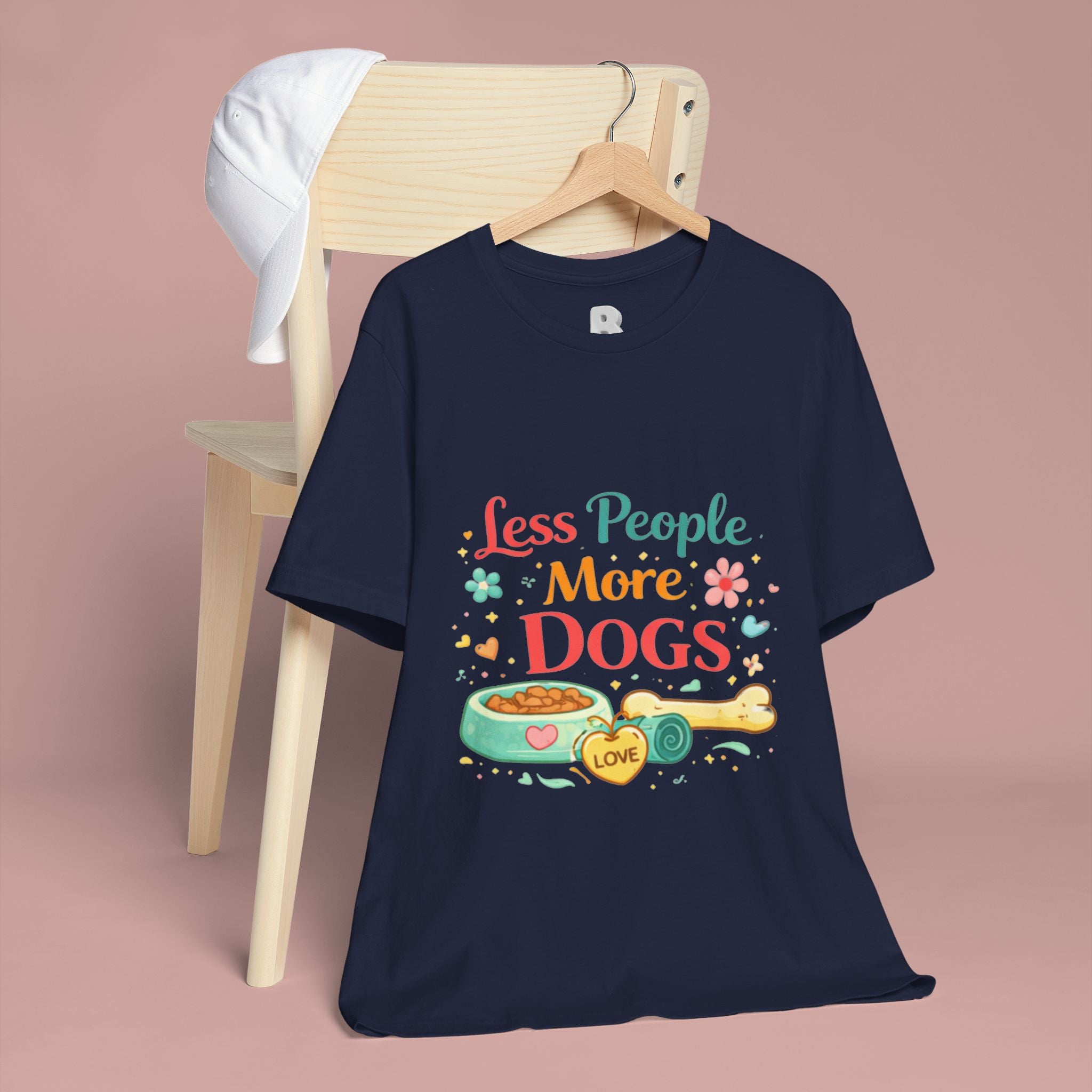Less People More Dogs T-Shirt – Cute Dog Bowl & Bone Graphic Tee