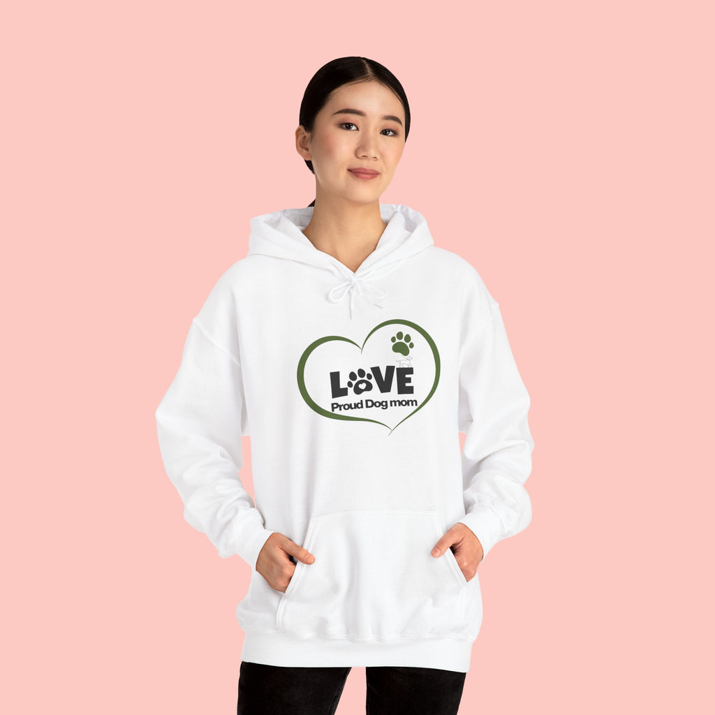 Dog Mom Heart Hoodie – "Love Proud Dog Mom" Paw Print Sweatshirt