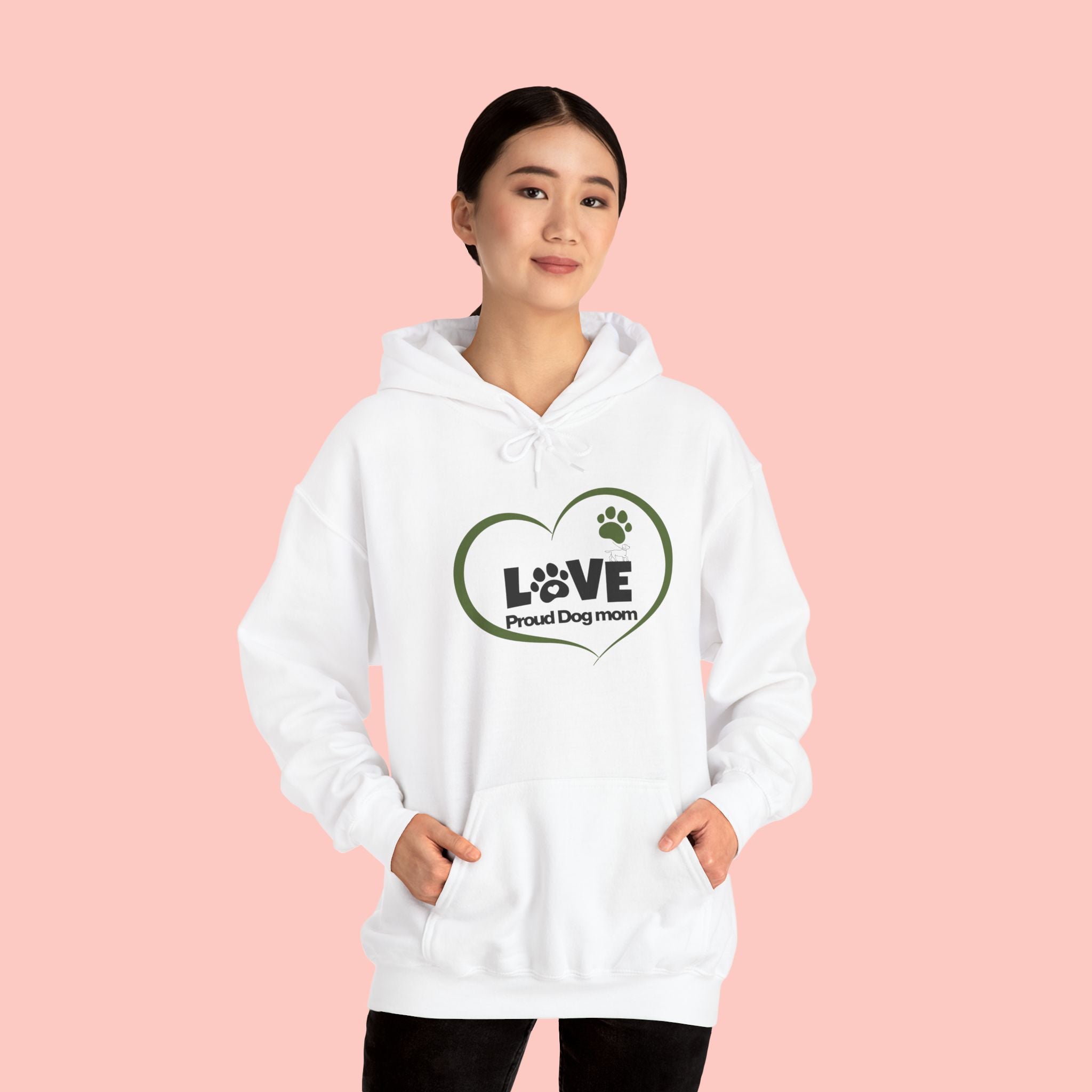 Dog Mom Heart Hoodie – "Love Proud Dog Mom" Paw Print Sweatshirt
