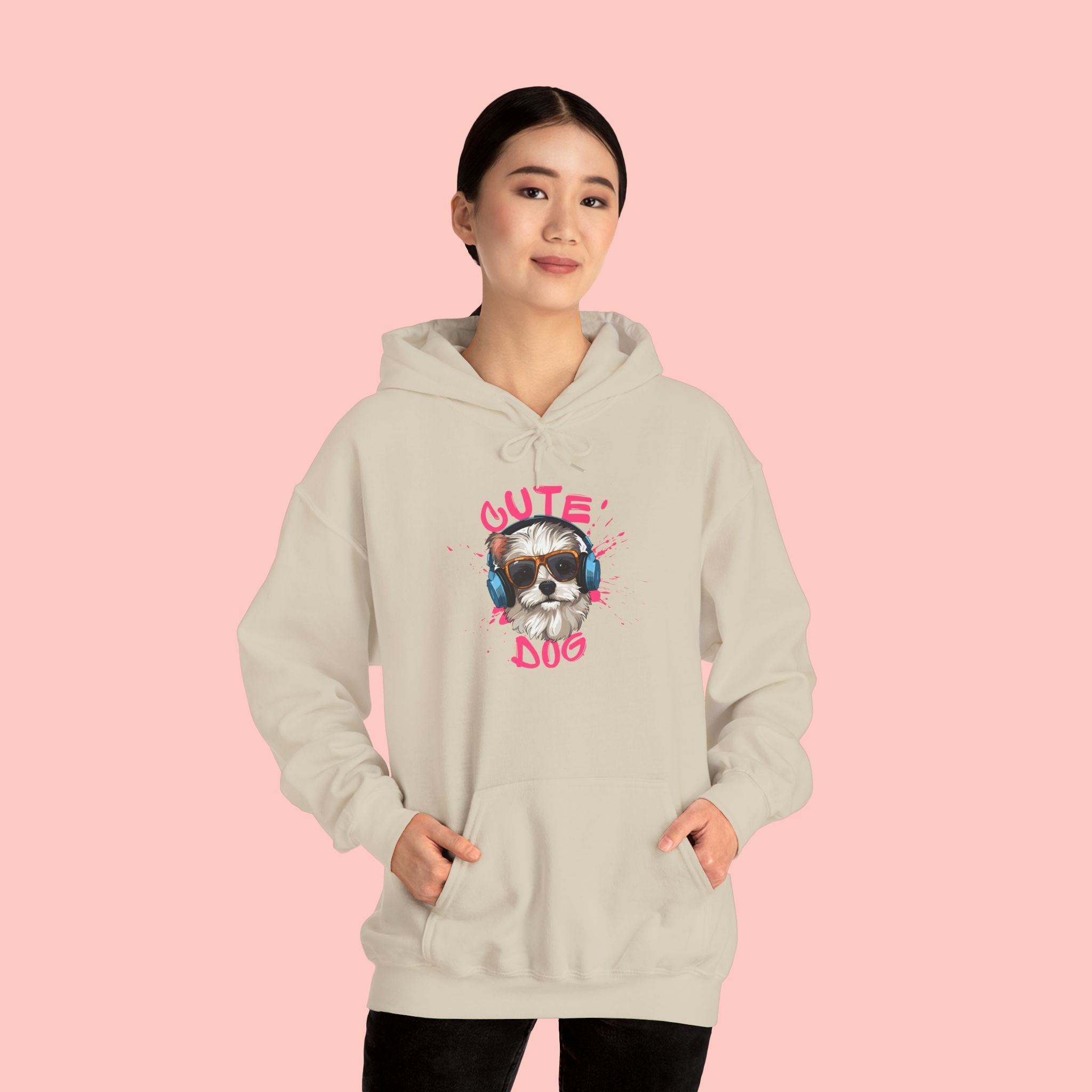 Cute Dog Hoodie with Headphones – 'Cute Dog' Graphic Pet Lover Sweatshirt