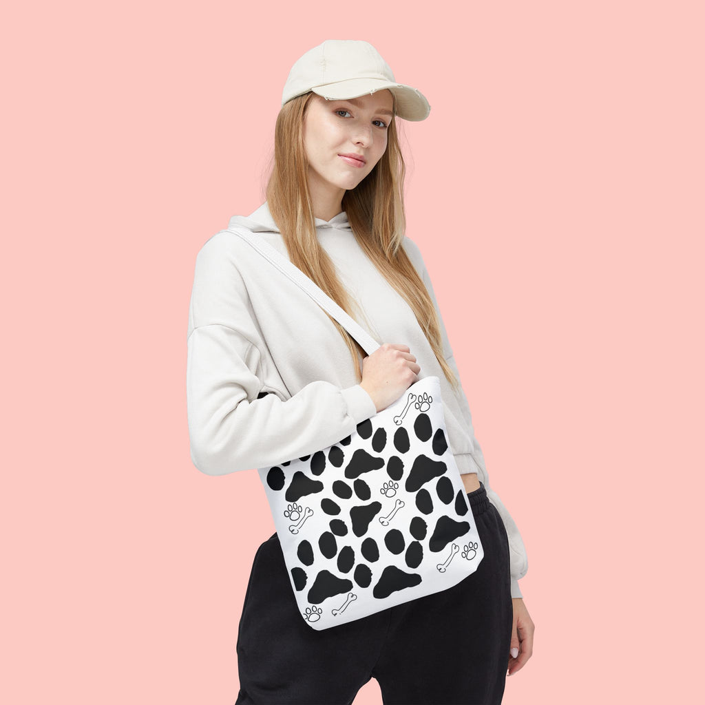 Dalmatian Paw Print Tote Bag — Dog Bones & Paw Pattern AOP Tote