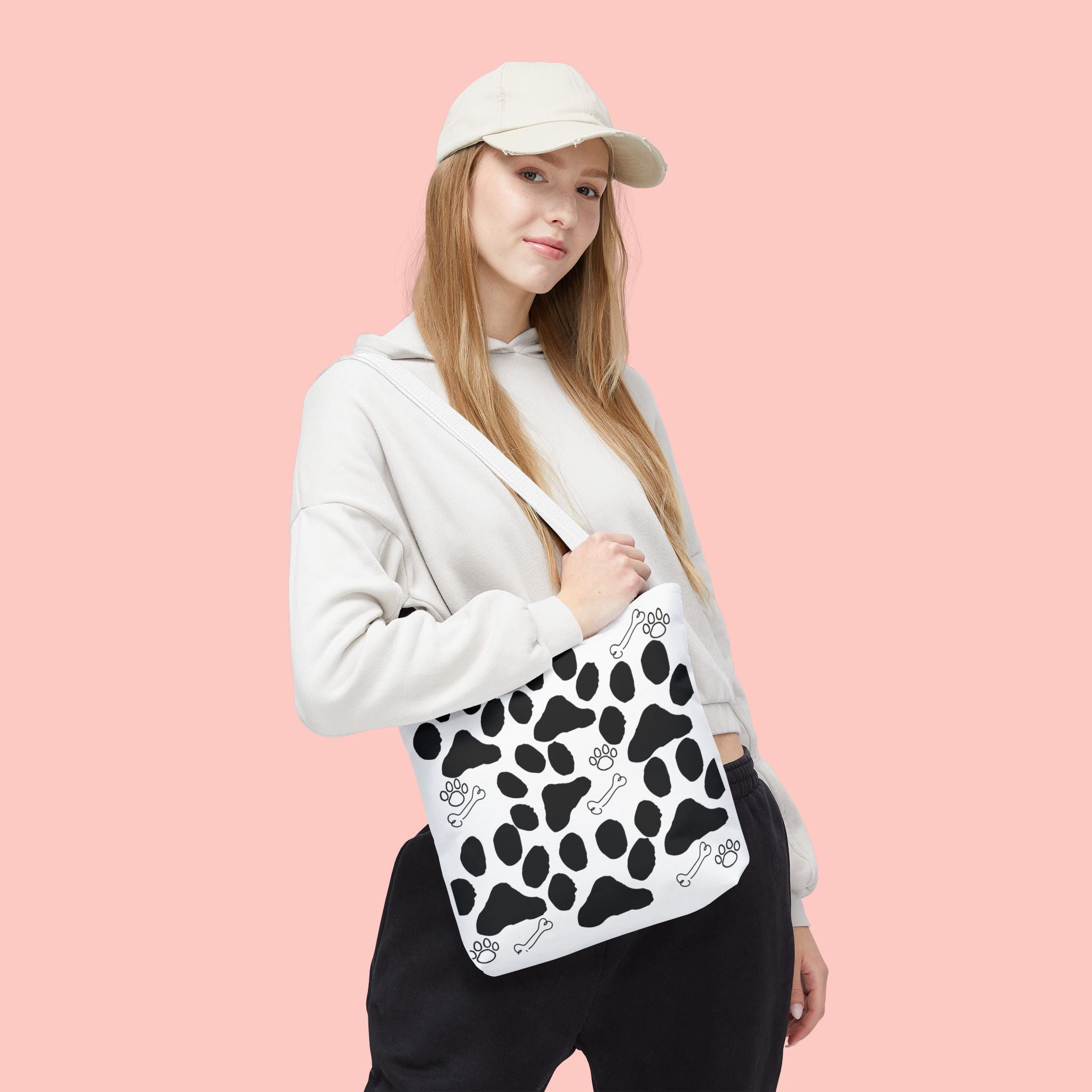 Dalmatian Paw Print Tote Bag — Dog Bones & Paw Pattern AOP Tote