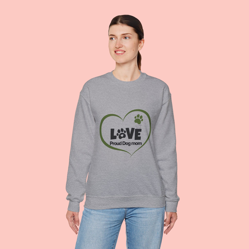 Dog Mom Heart Crewneck Sweatshirt — "LOVE Proud Dog Mom" Graphic