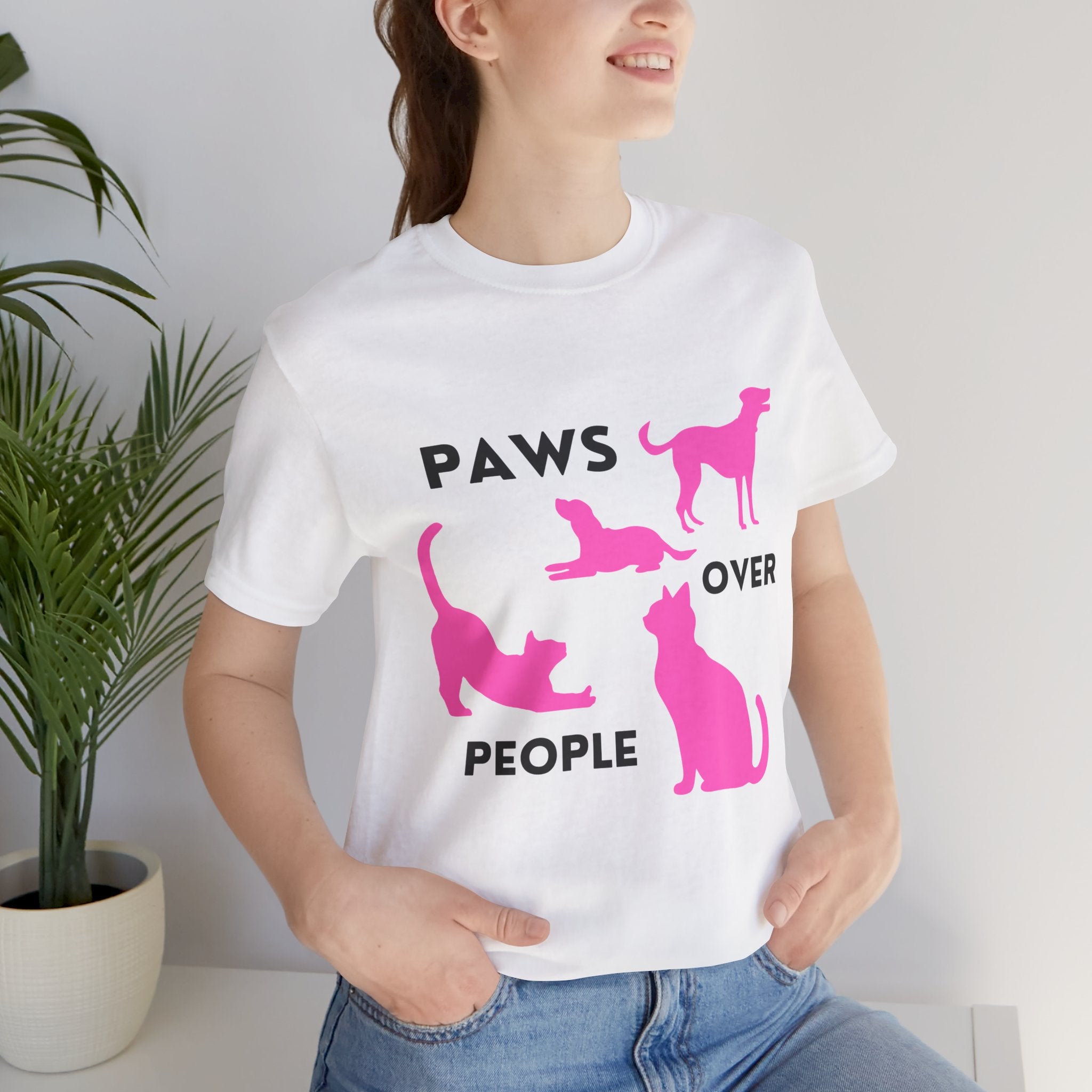 Paws Over People Tee — Pink Cats & Dogs Graphic T-Shirt