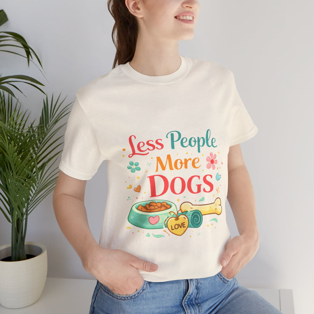 Less People More Dogs T-Shirt – Cute Dog Bowl & Bone Graphic Tee