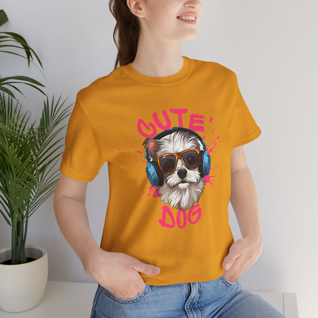 Cute Dog Tee — Headphones Puppy Graphic T-Shirt